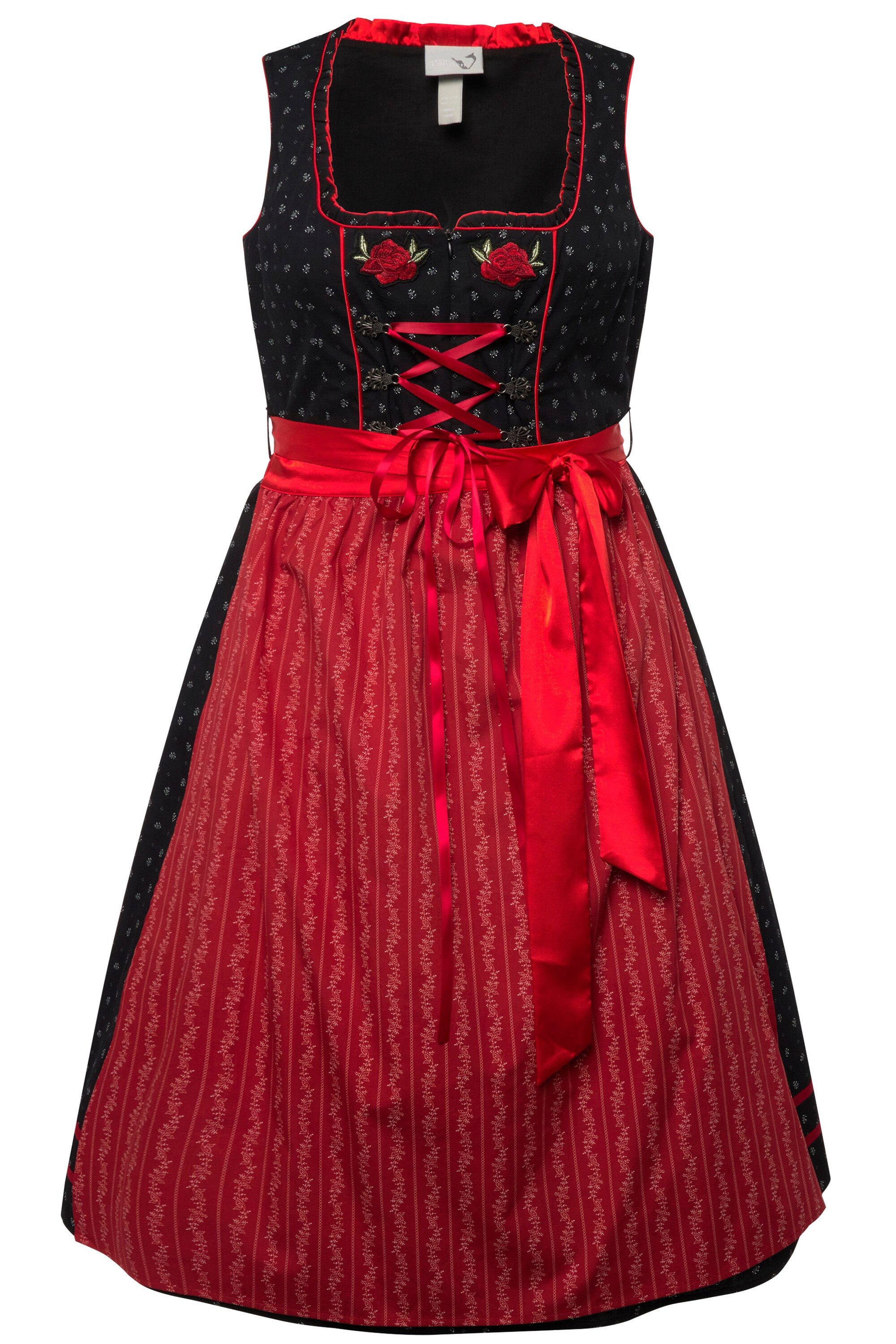 Ulla Popken Dirndl Dirndl Blütenstickerei Carree-Ausschnitt ärmellos günstig online kaufen
