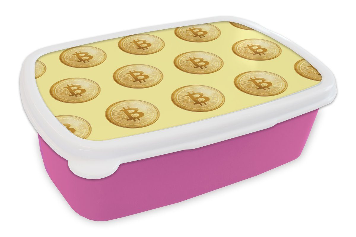 Gelb, Kunststoff, für Erwachsene, Snackbox, Lunchbox - (2-tlg), - Kinder, Kunststoff Mädchen, Gold Bitcoin MuchoWow rosa Brotbox Muster Brotdose -
