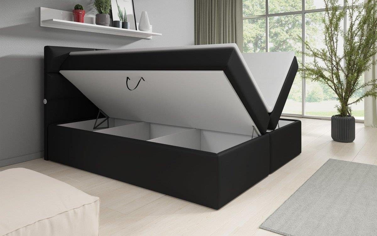 Boxspringbett Luxusbetten24 Schwarz USB und Carito, mit Stauraum