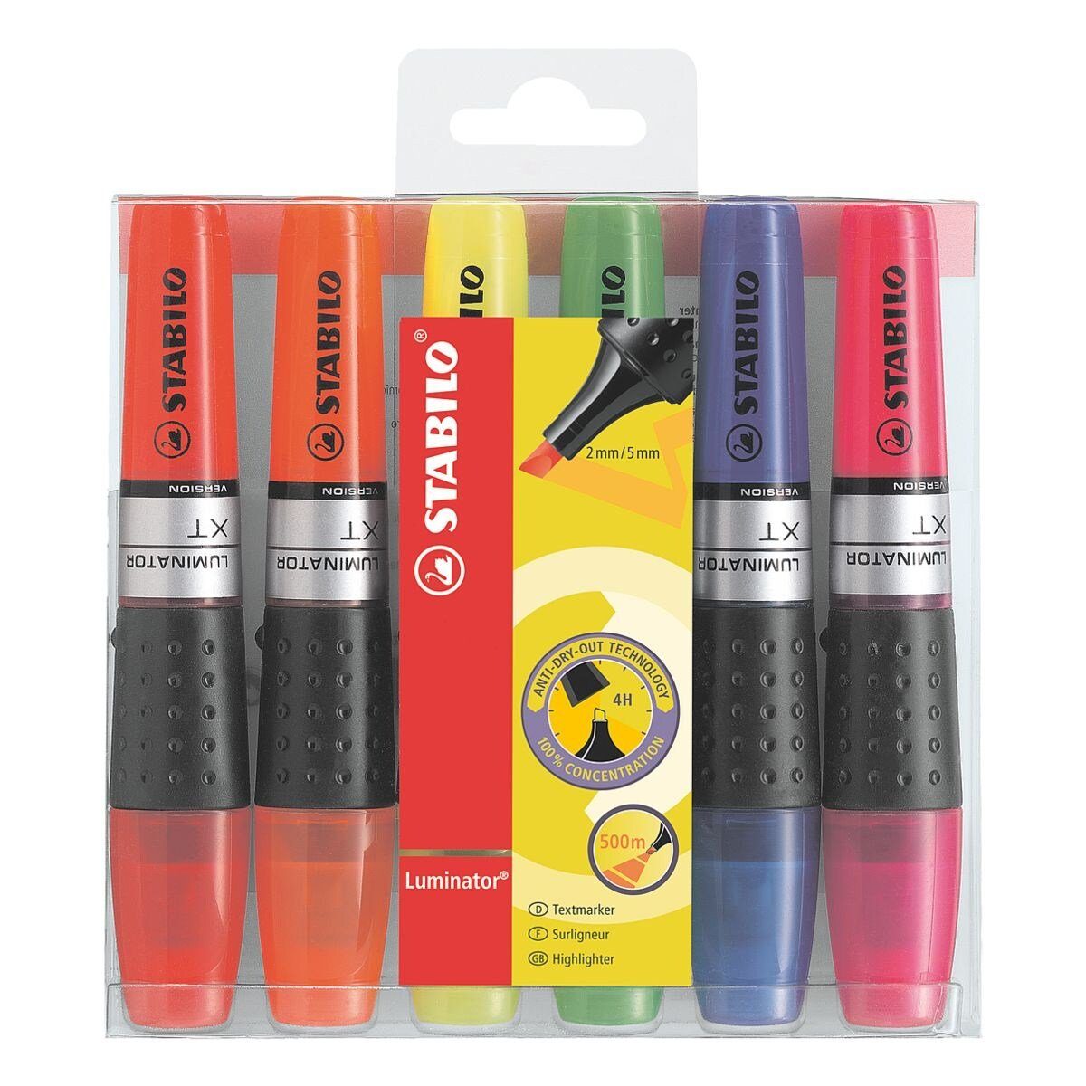 STABILO Marker Luminator®, (6-tlg), langlebige Textmarker rot, orange, gelb, grün, blau, rosa