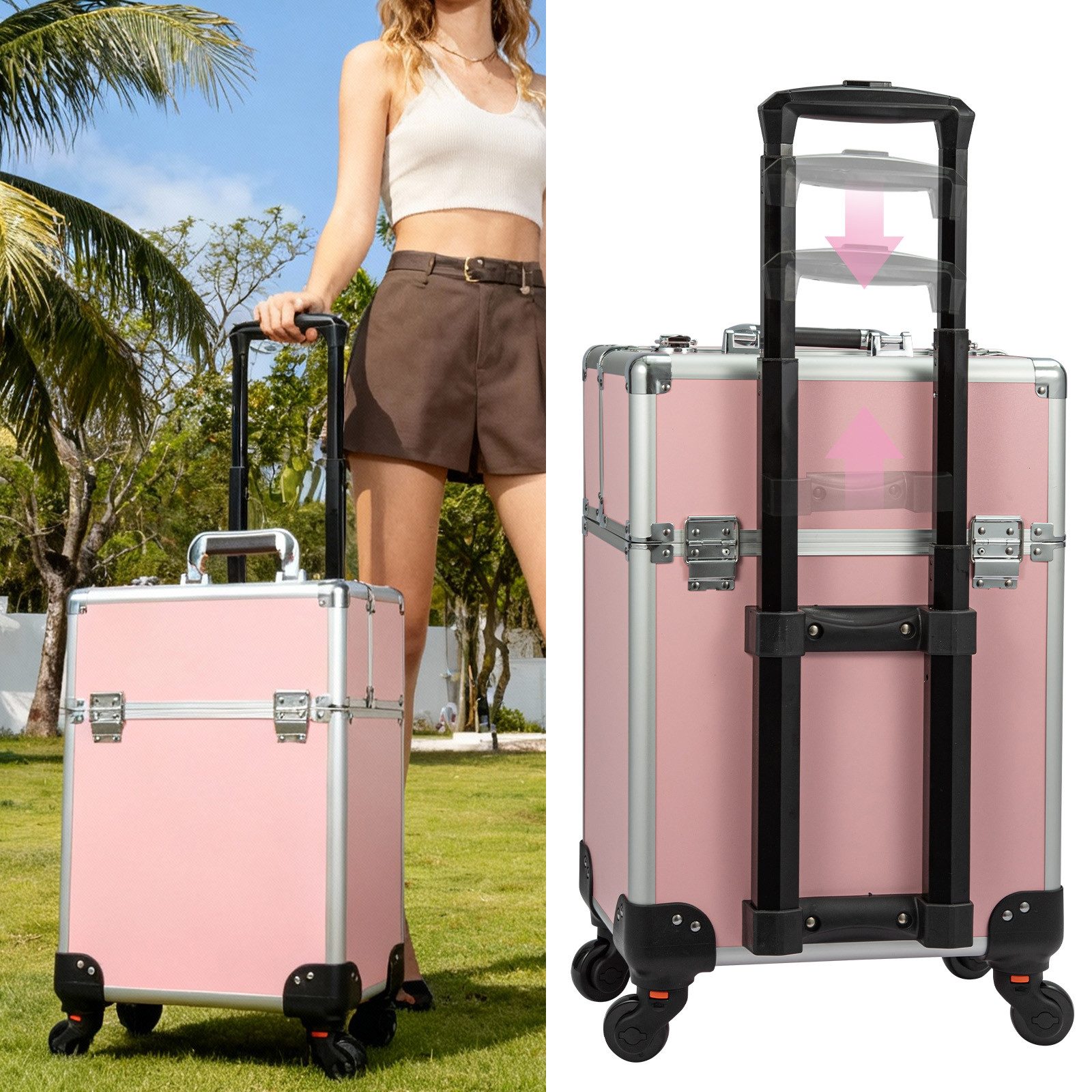 Youyijia Kosmetikkoffer Kosmetikkoffer im Trolley-Stil aus Aluminiumlegierung Koffer für Haar – Bild 5 von 5
