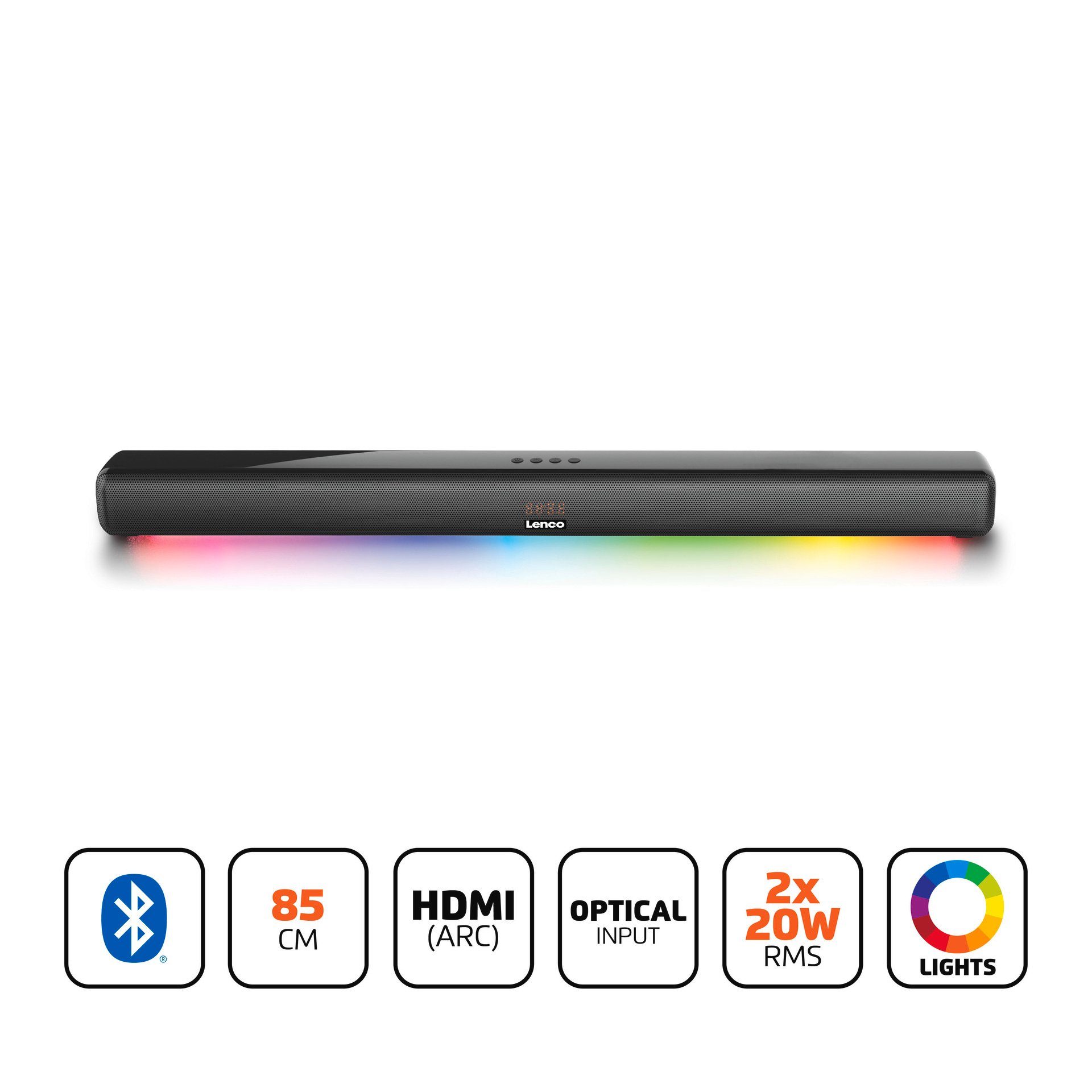Lenco SB-042LEDBK Soundbar (Bluetooth, Farben Musik-Takten, Atmen nach LED-Licht-Animationen 20 W), und ausgewählten