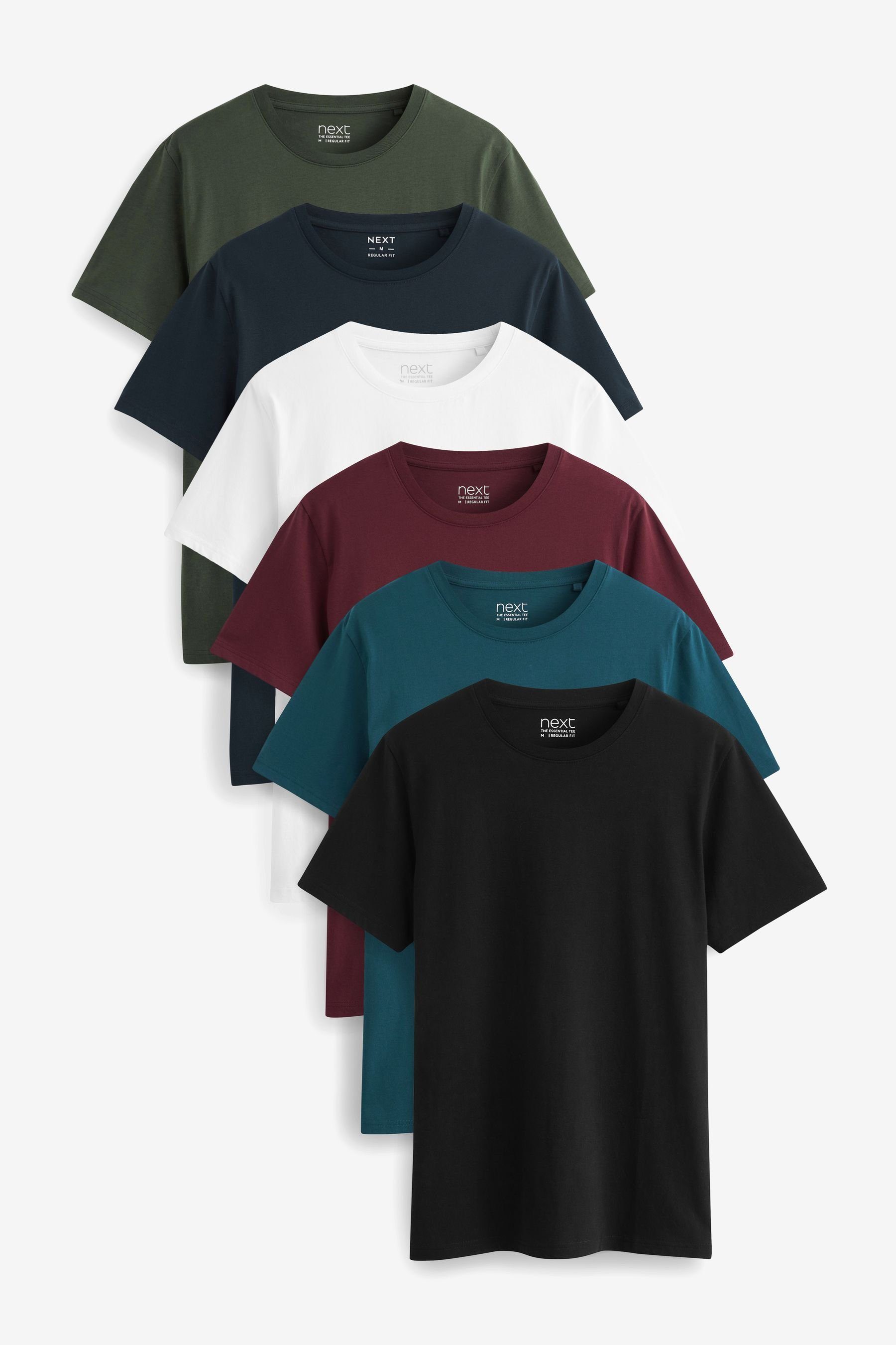 Next T-Shirt 6er-Pack Navy/ Green/ (6-tlg) White/ Burgundy Teal/ T-Shirts Black