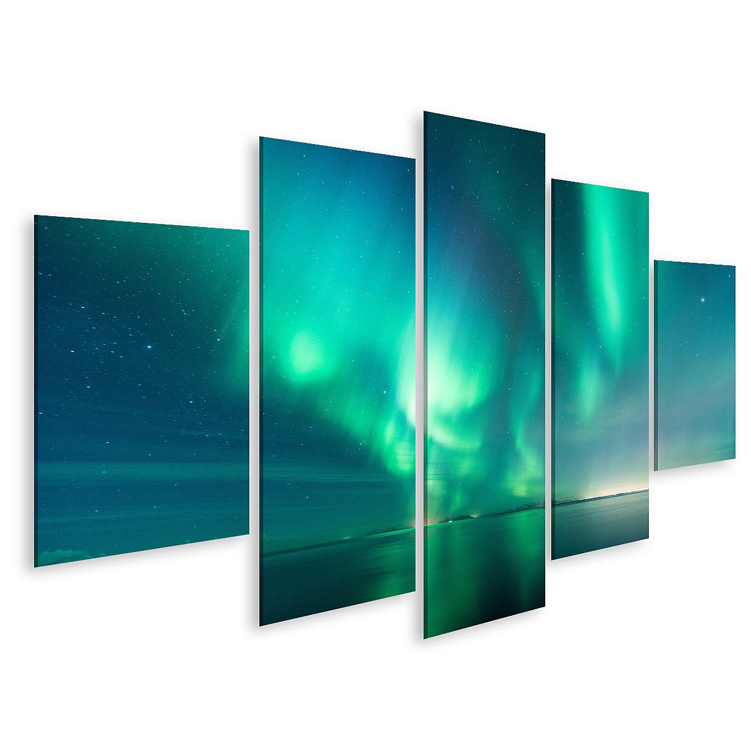 islandburner Leinwandbild Polarlichter Über Dem Ruhigen Meer In Der Nacht Wandbild