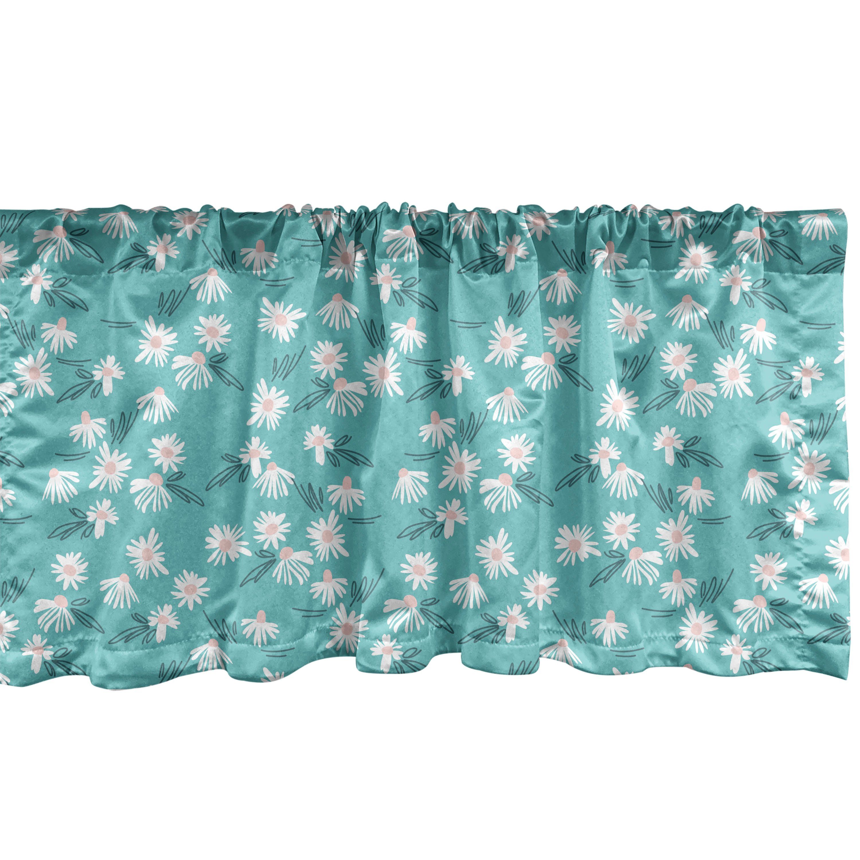 Scheibengardine Vorhang Volant für Küche Schlafzimmer Dekor mit Stangentasche, Abakuhaus, Microfaser, Kamille Gänseblümchen-Blumen und Blätter