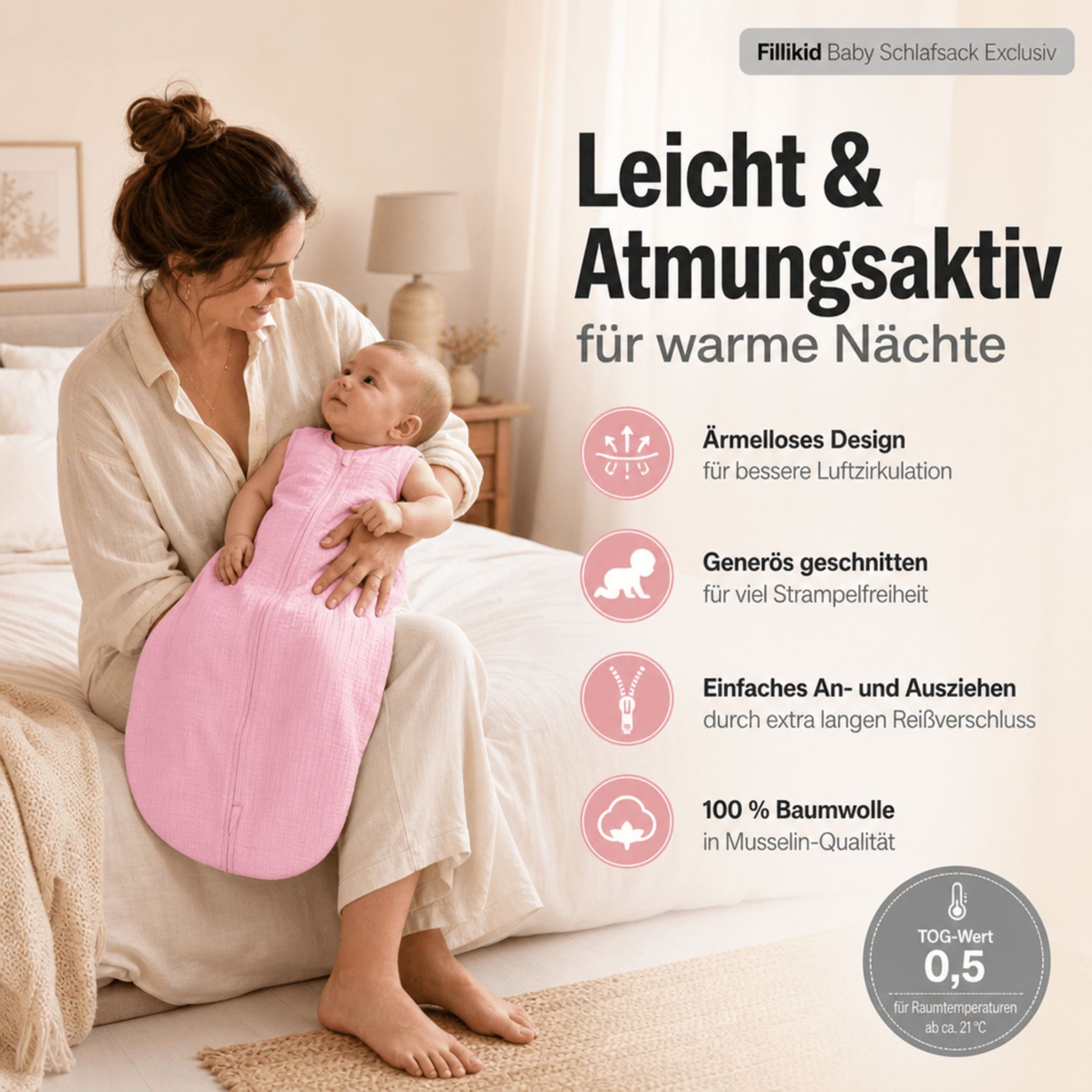 Fillikid Babyschlafsack Musslin Schlafsack
