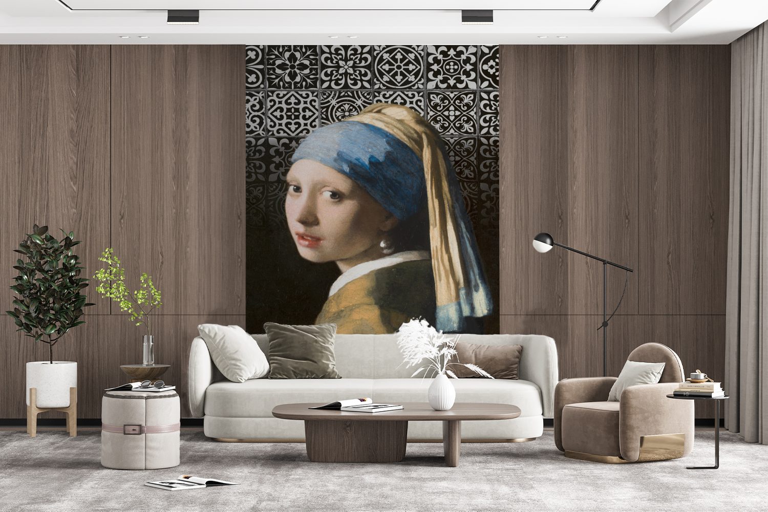 Mädchen Vinyl - - Vermeer Tapete Blau, mit Wandtapete Wohnzimmer, Montagefertig (3 Johannes Perlenohrring bedruckt, St), MuchoWow Fototapete Matt, Delfter für