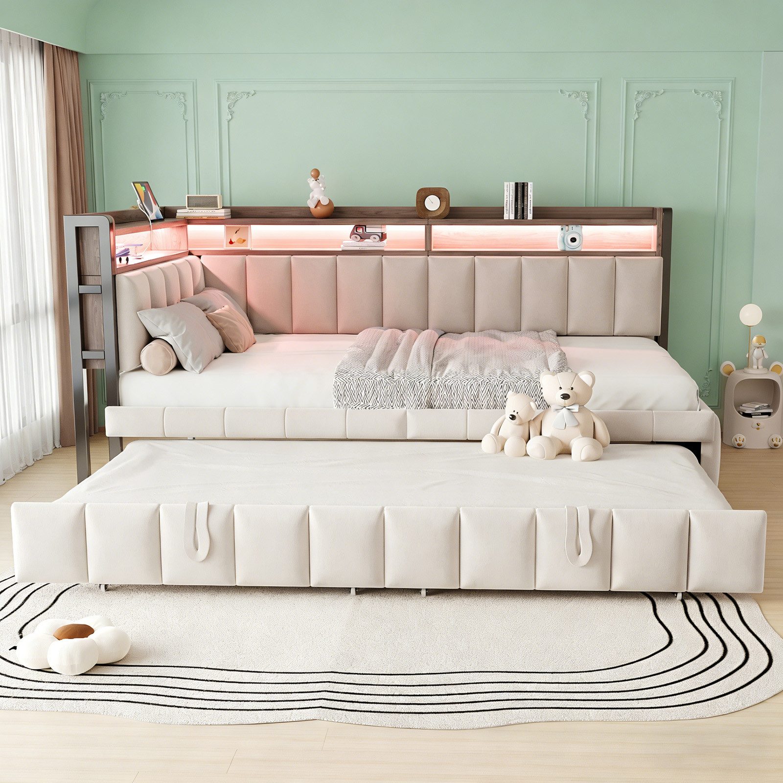 OKWISH Schlafsofa Polsterbett Funktionsbett, Ausziehbett mit LED-Beleuchtun günstig online kaufen