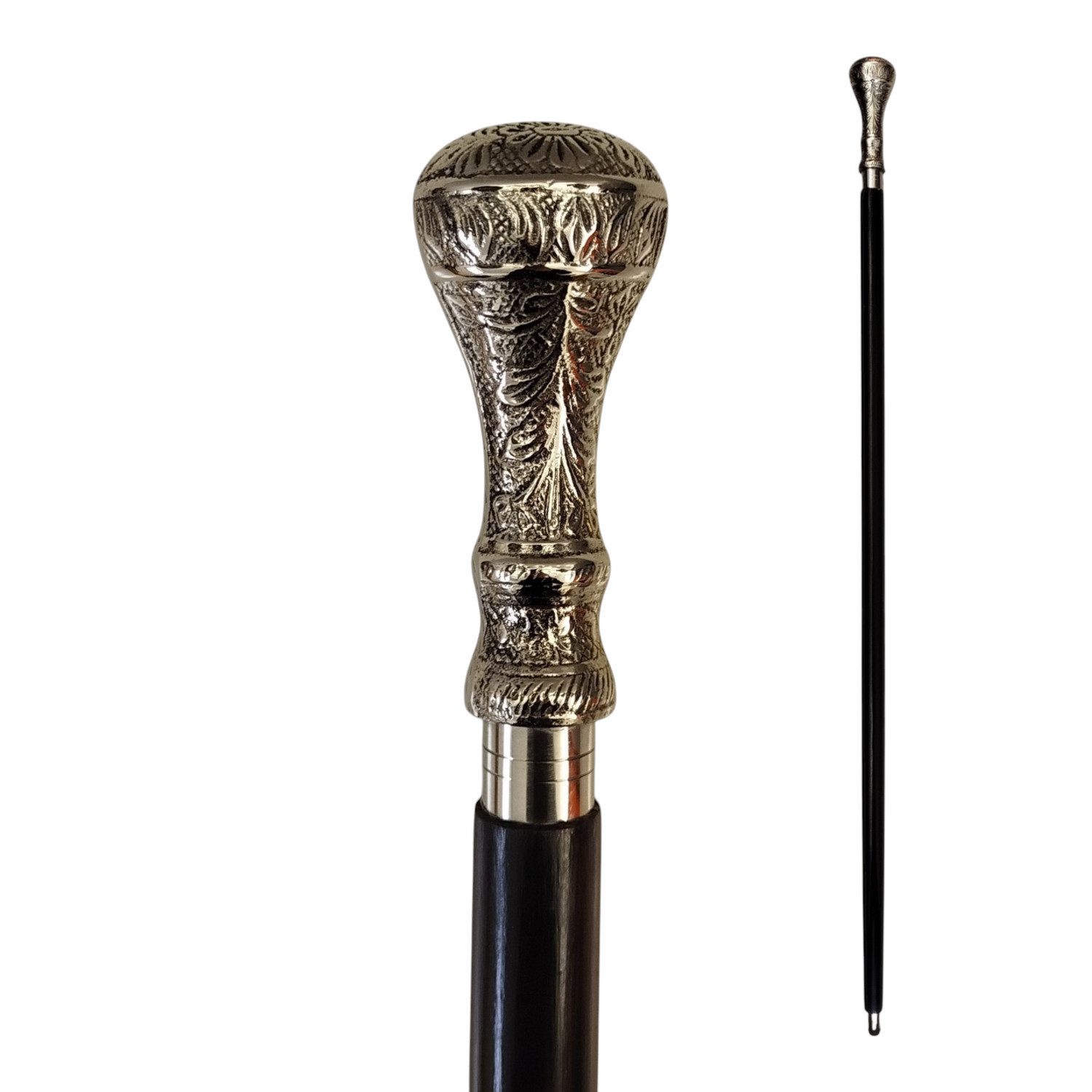 FTWdesign Frackstock Rankenknauf Spazierstock aus Holz mit silbernem Griff aus Metall