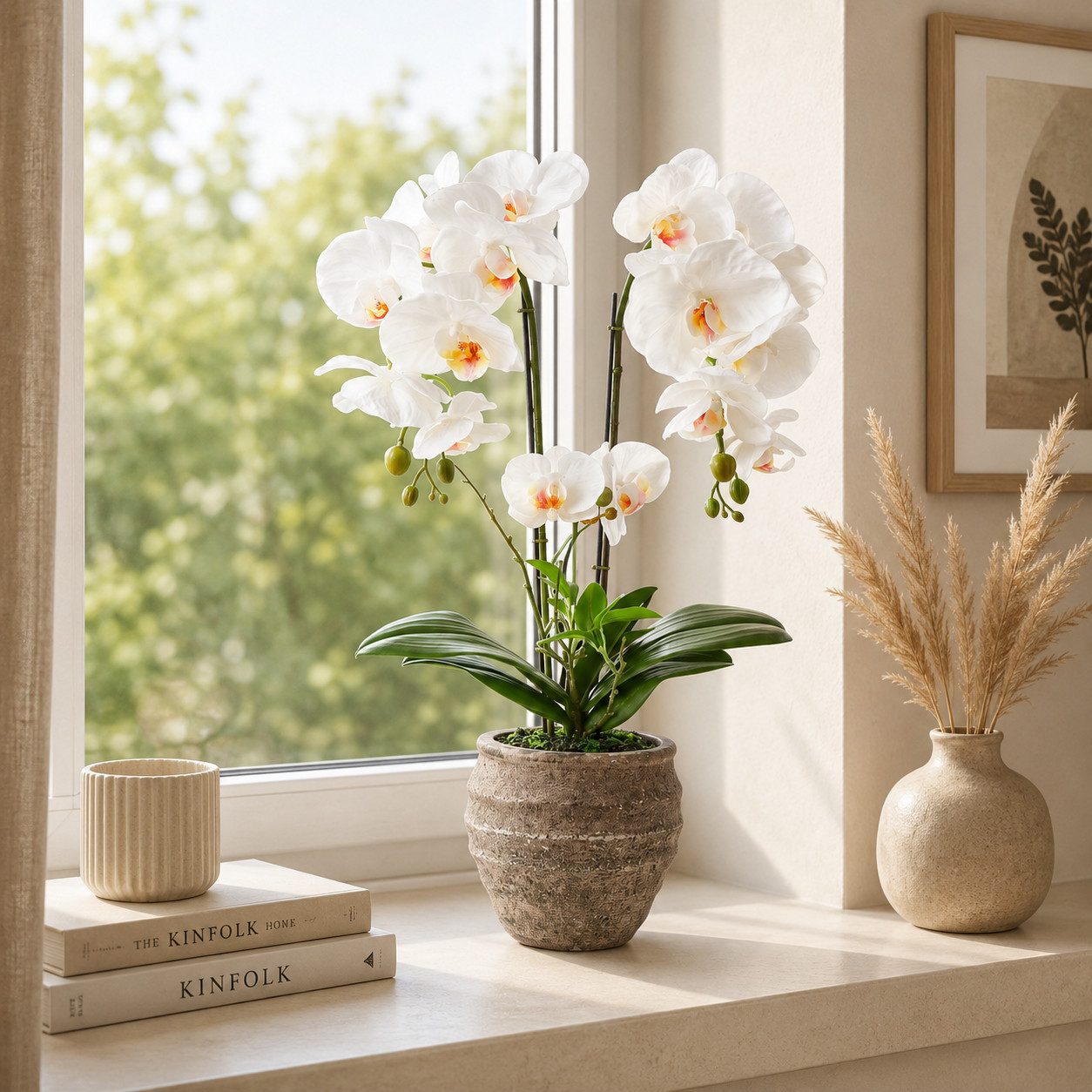Kunstorchidee PASCH® Orchidee künstlich wie echt (60cm) in Urban Stone Töpfen Orchidee, PASCH, Real Touch Blüten, Handgefertigter Stone Cube – Bild 2 von 5