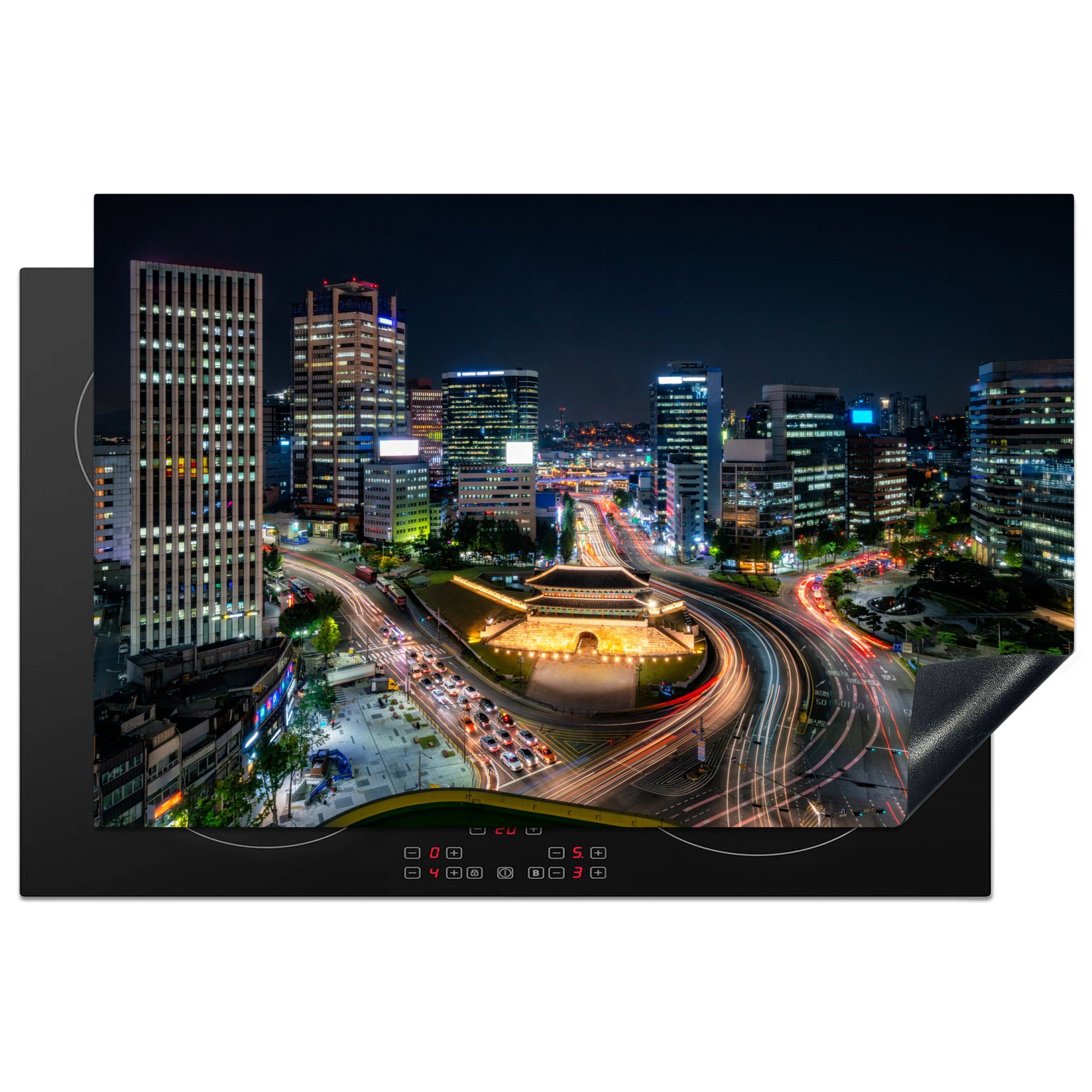 MuchoWow Herdblende-/Abdeckplatte Skyline von Seoul, Vinyl, (1 tlg), 81x52 cm, Induktionskochfeld Schutz für die küche, Ceranfeldabdeckung