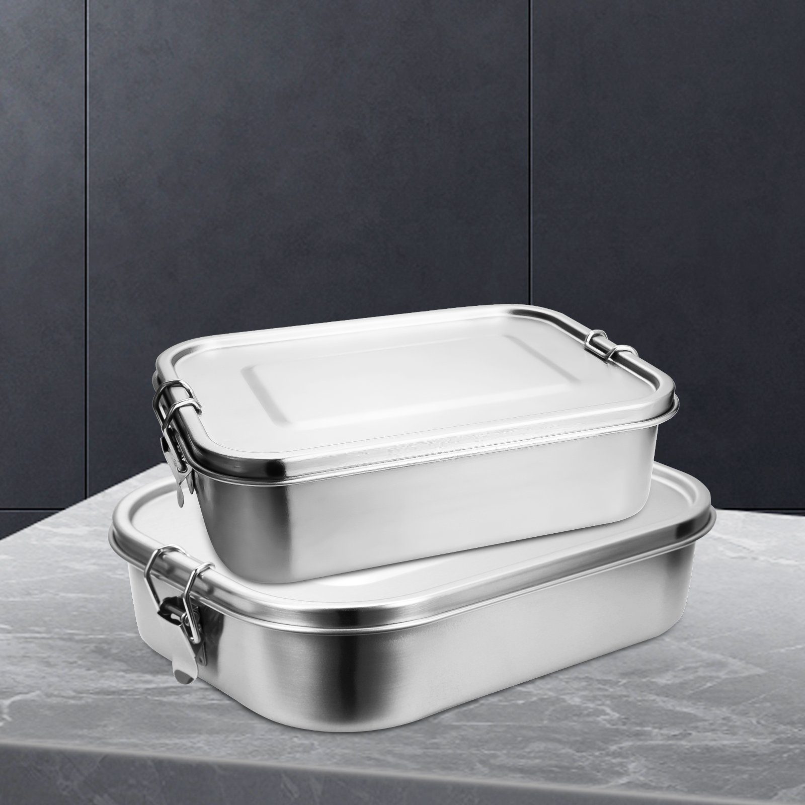Clanmacy Lunchbox 800-1400ml Brotdose Metall Silber BPA Fächern Lunchbox (abnehmbar) Edelstahl, 1200+1400ml Brotdose Thermobehälter frei