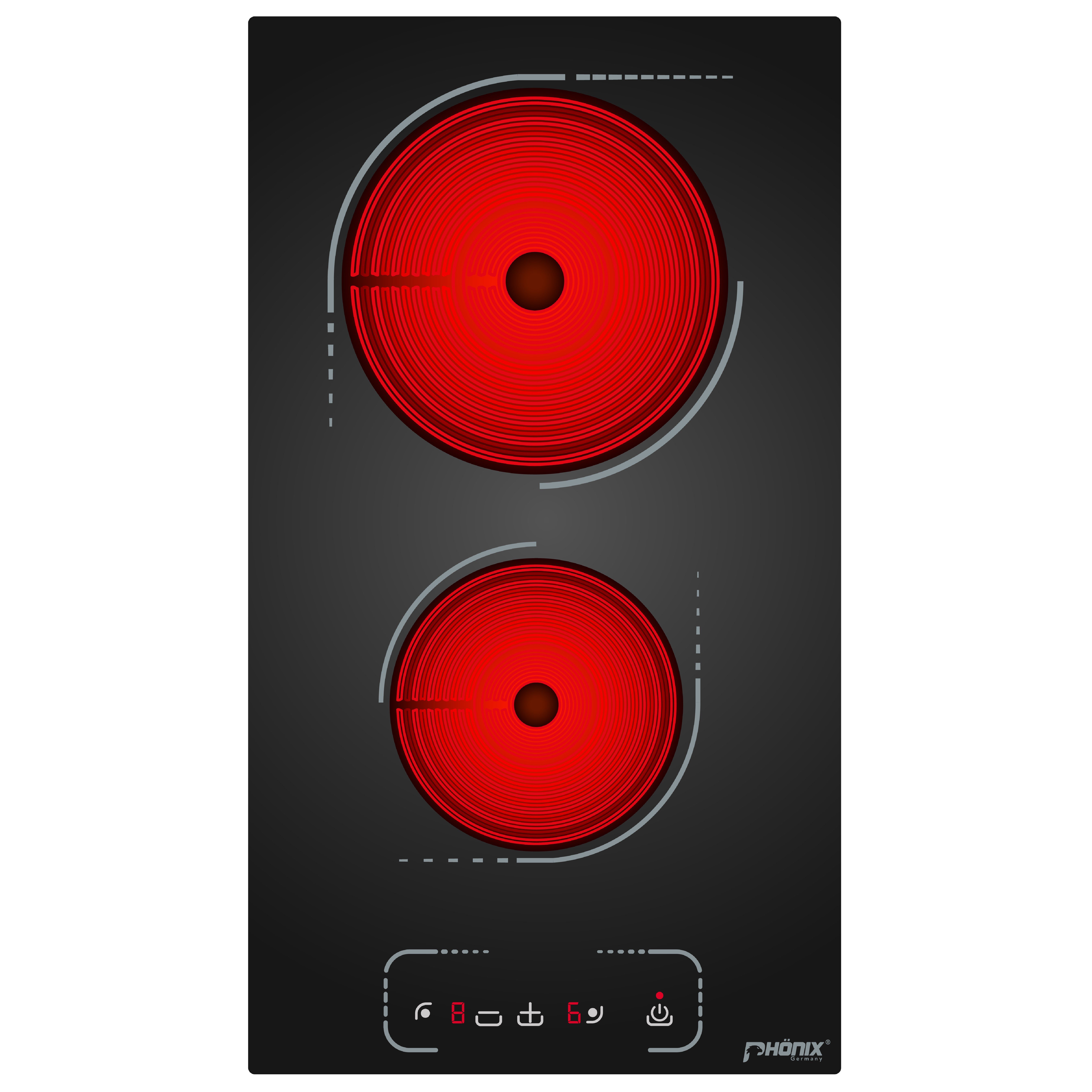 Phönix Germany Elektro-Kochfeld PC-302T, Glaskeramikkochfeld 2 Zonen Glaskeramik Einbauherd mit 9 Stufen, Timer