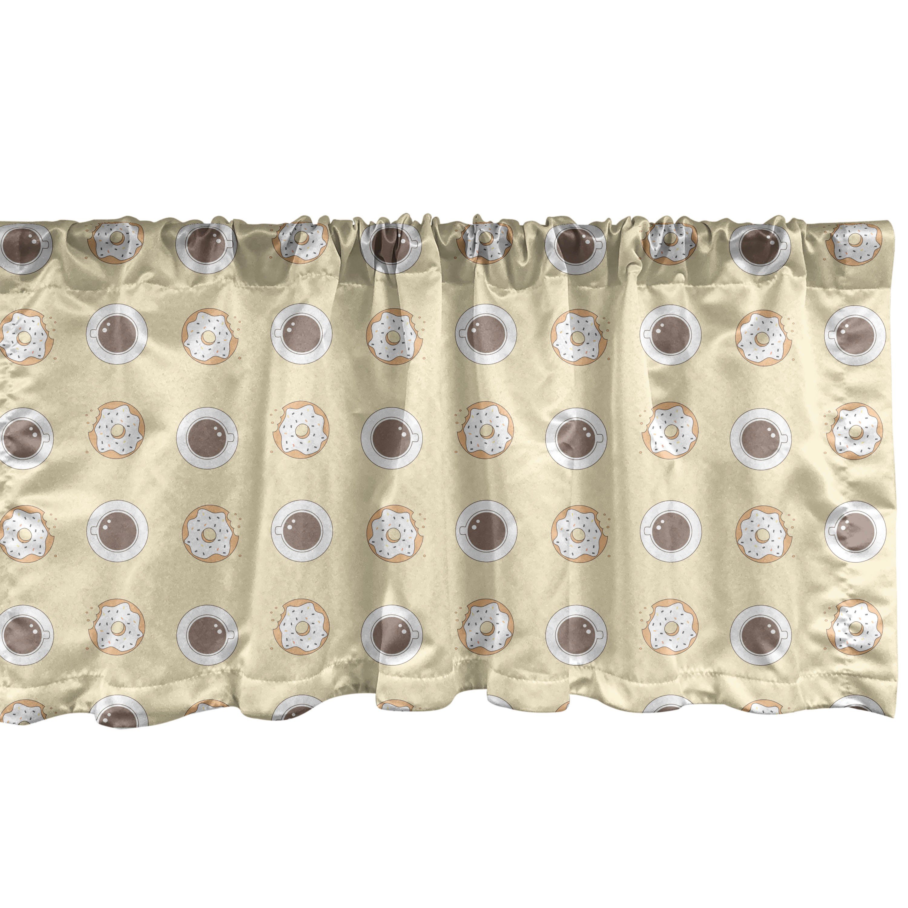 Scheibengardine Vorhang Volant für Küche Schlafzimmer Dekor mit Stangentasche, Abakuhaus, Microfaser, Essen Kaffeetassen und Gebissen Donuts