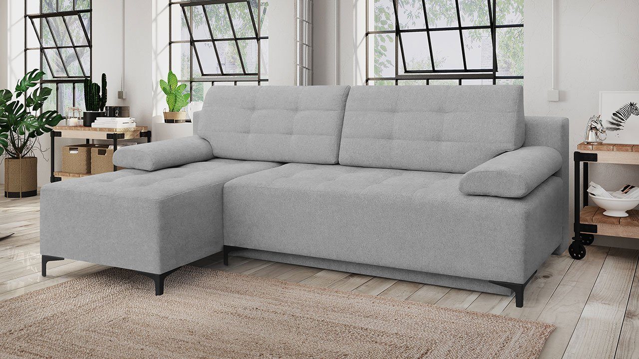 MIRJAN24 Ecksofa Fabio, mit Bettkasten und Schlaffunktion, Füße aus Metall, Kissen mit Reißverschluss