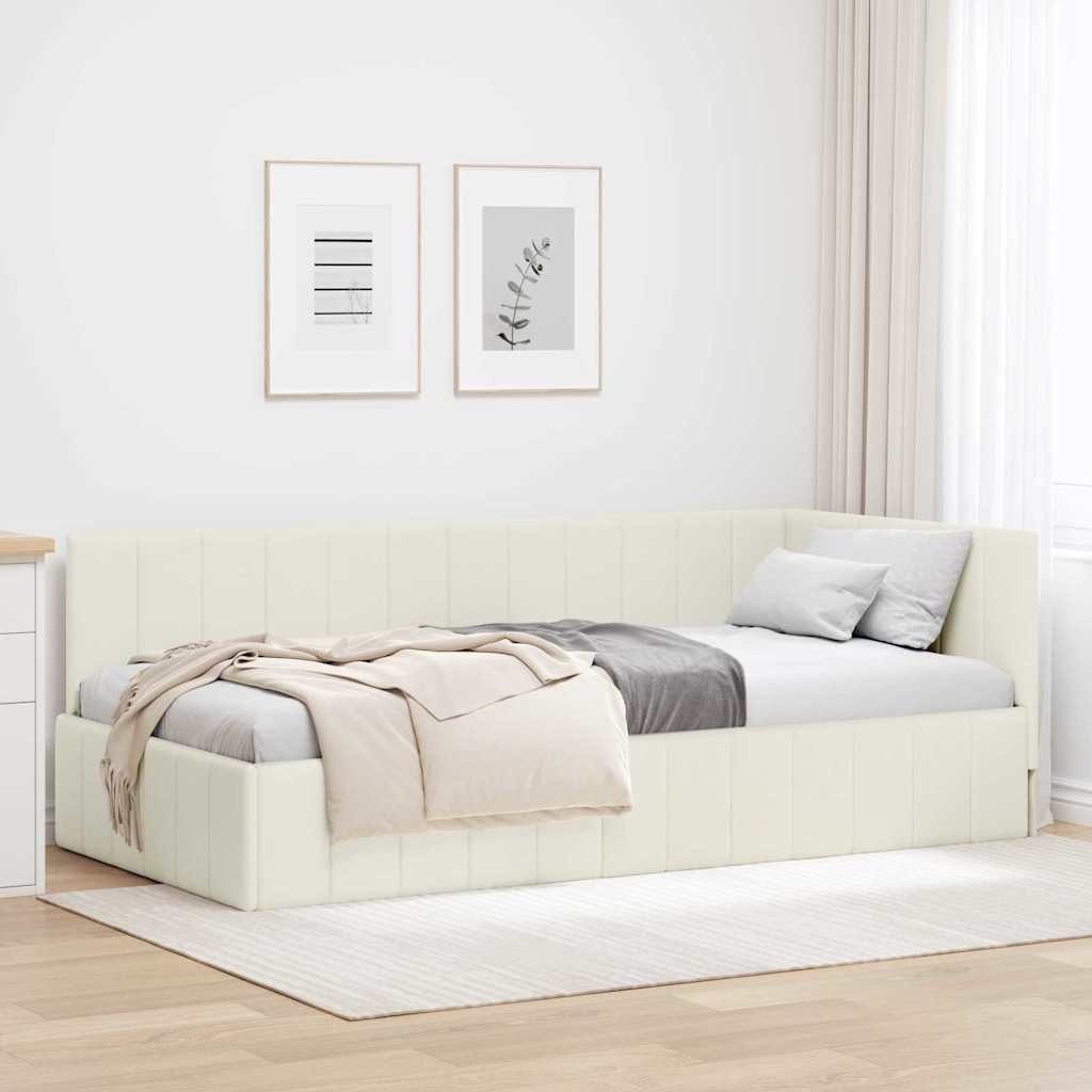 vidaXL Bett Eckbettgestell mit Kopfteil Creme 90 cm x 190 cm Samt (1-tlg) – Bild 2 von 5