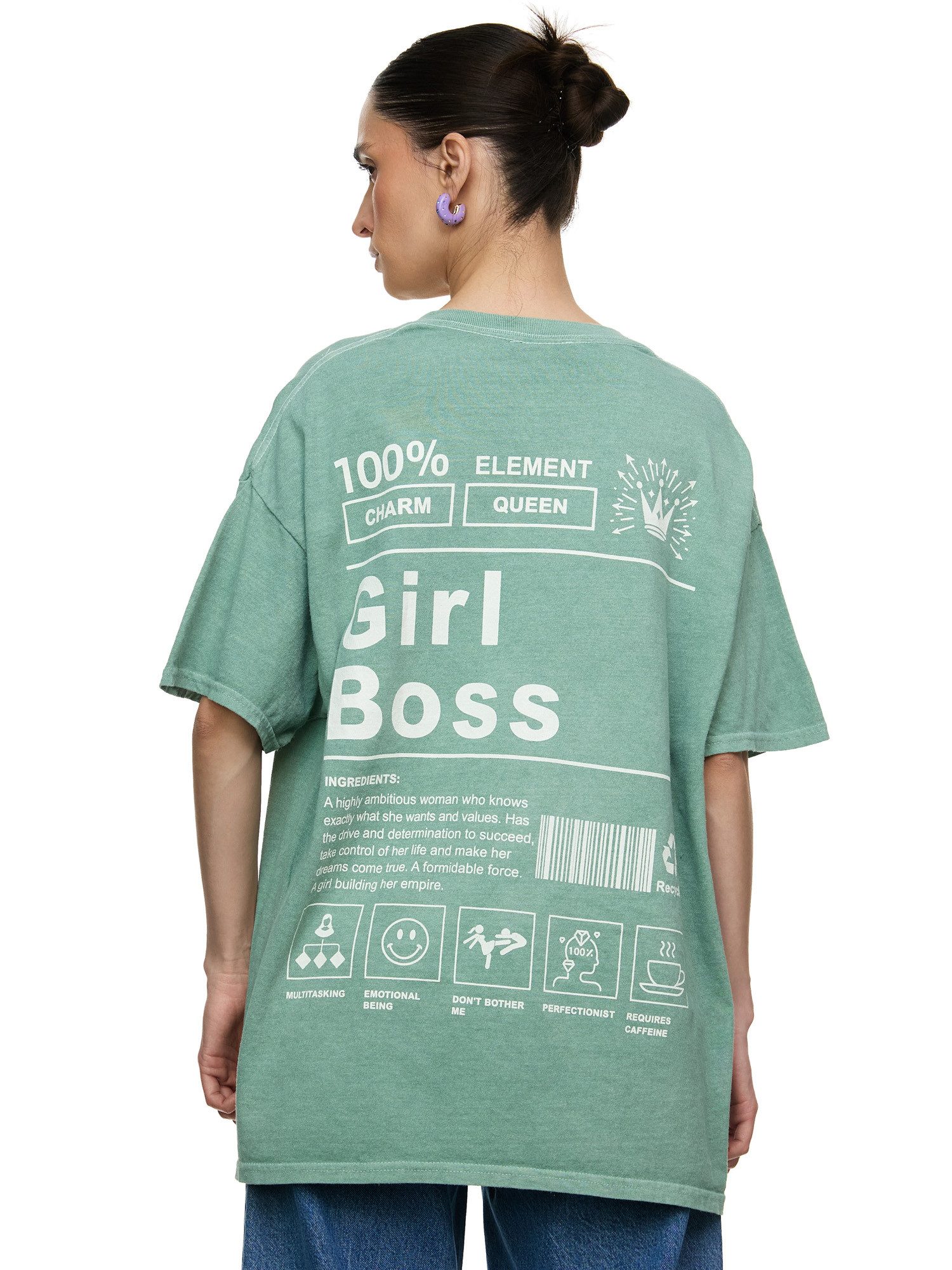 T-Shirt Worldclassca Oversized Print GIRL BOSS T-Shirt lang Sommer Oberteil