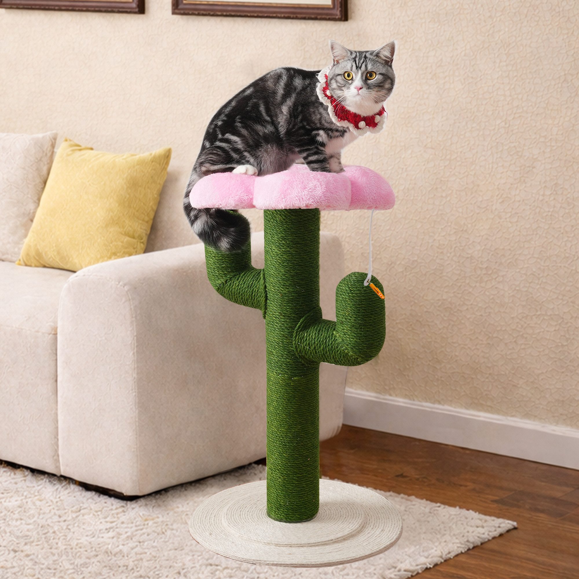 Blossom Kratzbaum Katzenkratzsäule in Kaktusform 90 cm hoher mit verdickten Sisalstämmen, Katzenbaum Kletterbaum klein mit Kippschutz, grün-Design Kratzbaum