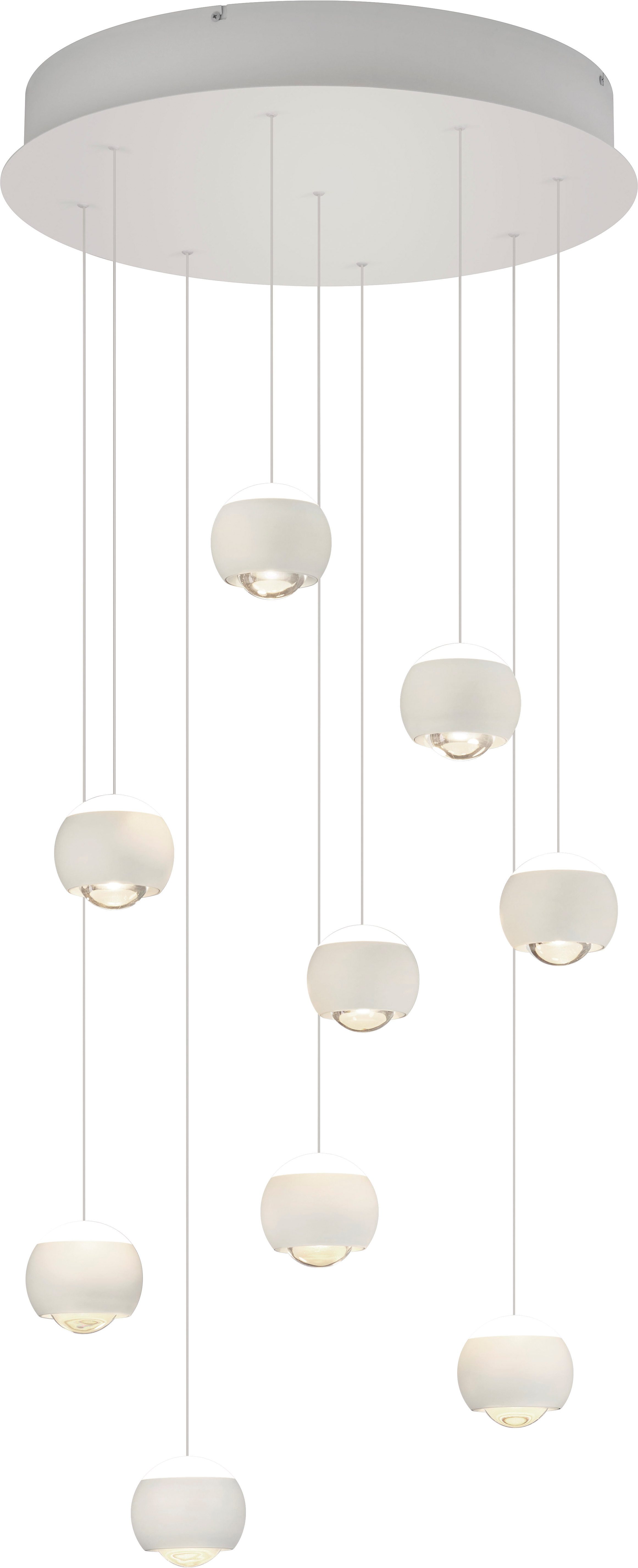 Musterring LED Pendelleuchte CANNON, 9-flammige LED Hängelampe 5W 500Lumen 2300-4000K CCT, CCT - über Fernbedienung, Dimmfunktion, Memoryfunktion, Nachtlichtfunktion, LED fest integriert, Farbwechsler, warmweiß - kaltweiß, mit Fernbedienung, stufenlos höhenverstellbar max 195cm dimmbar Memory