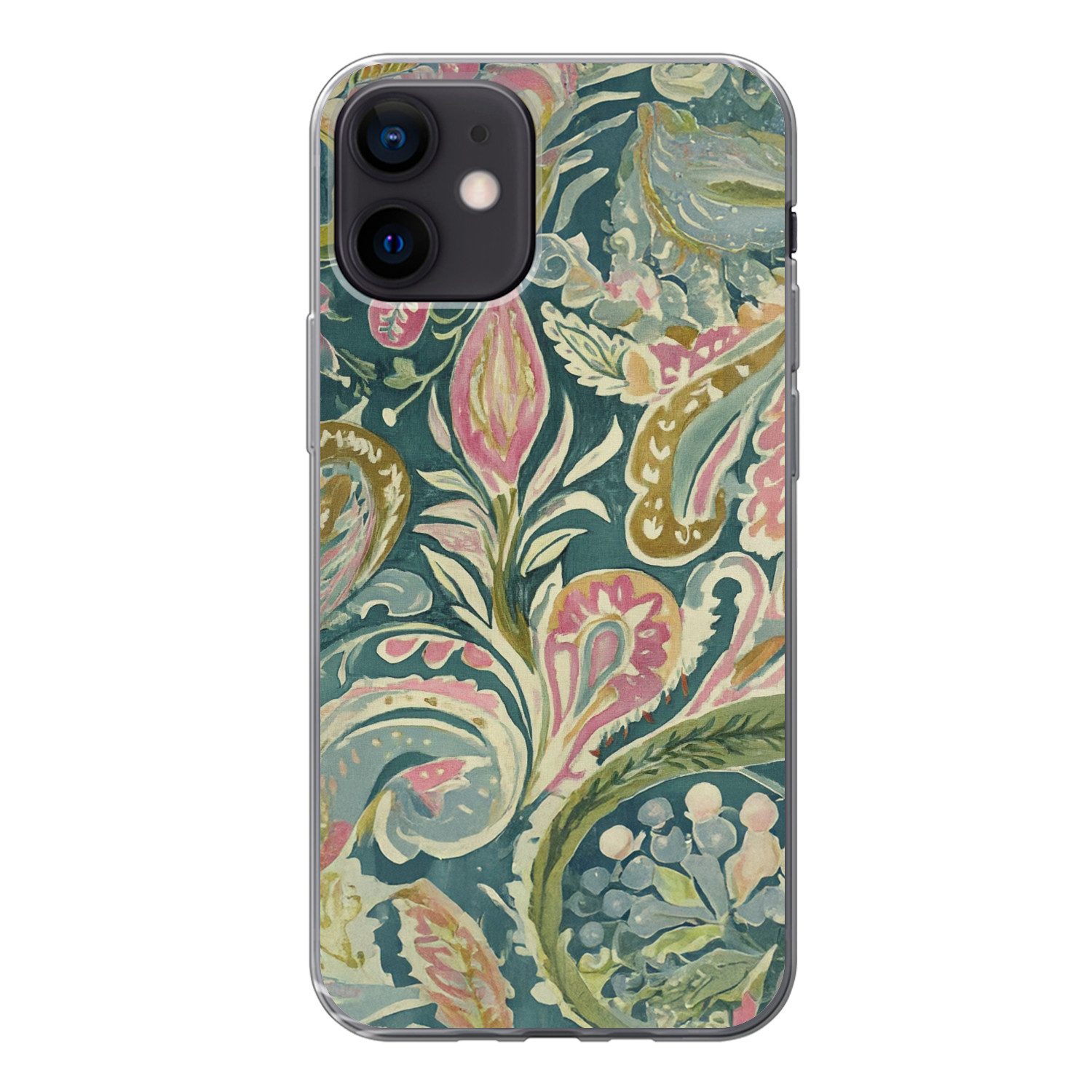 MuchoWow Handyhülle für Apple iPhone 12 Gemustert - Bunt - Verschnörkelt - Grün, Smartphone-Bumper, Print, Handy Schutzhülle Dünn