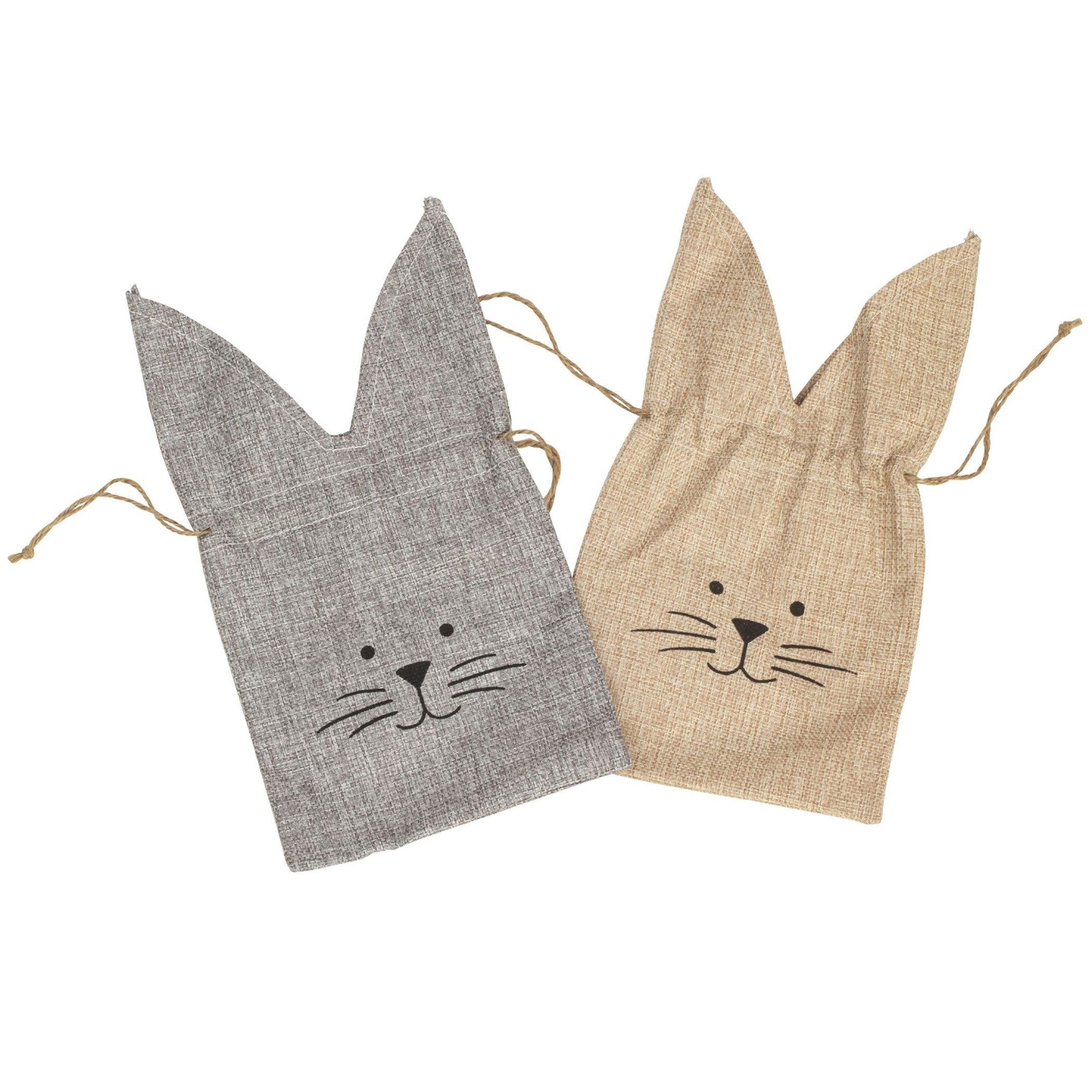 XiRRiX Geschenktüten Hasenbeutel aus Stoff mit Gesicht in grau & braun 27x15cm sort., niedliche Geschenkverpackung für klein und groß