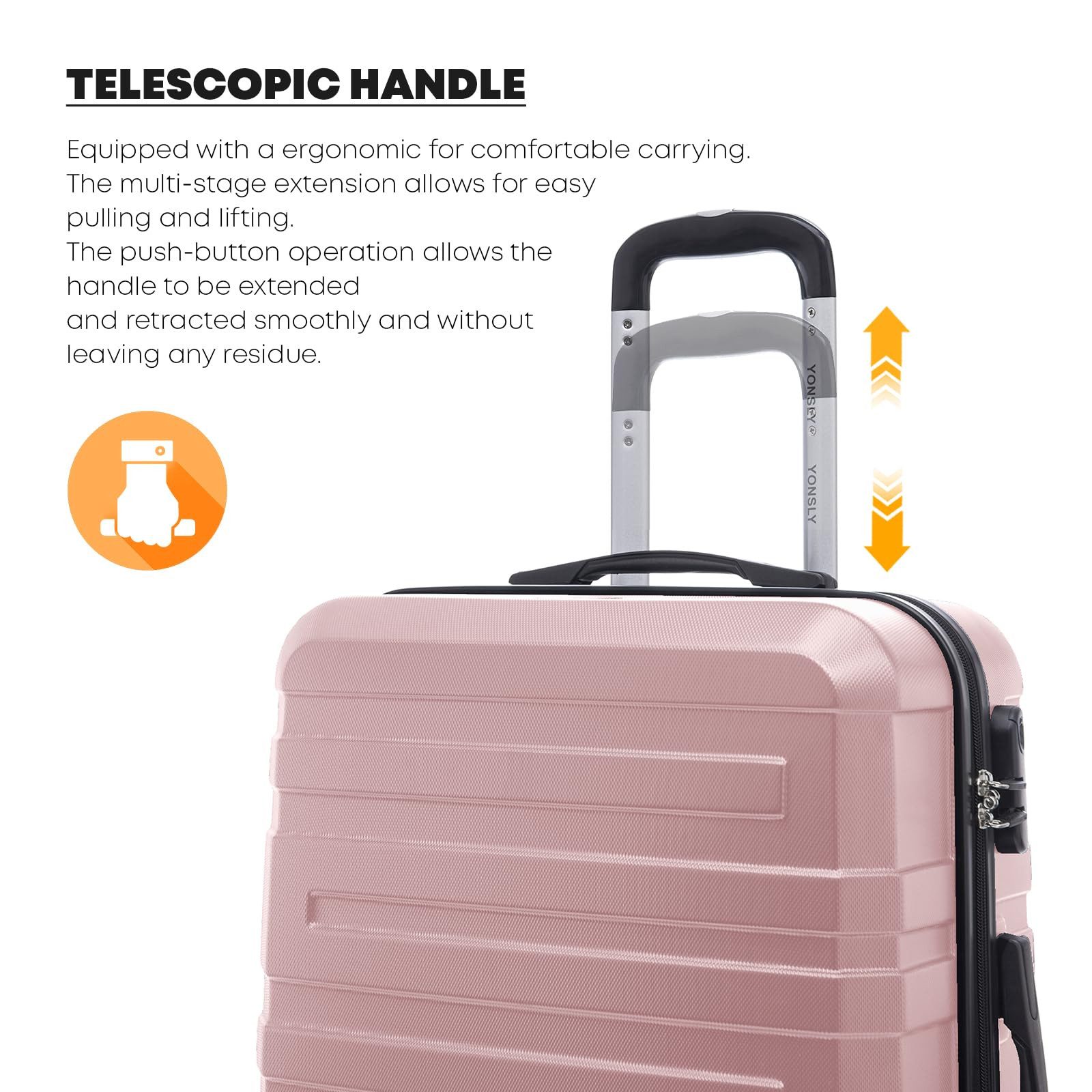 YONSLY Trolleyset Hartschalen-Reisekoffer Trolley Rollkoffer Gepäckset aus ABS, 4 Rollen, (Trolley-Set, 3 tlg., M, L & XL), vier Stellfüße zum seitlichen abstel – Bild 5 von 5