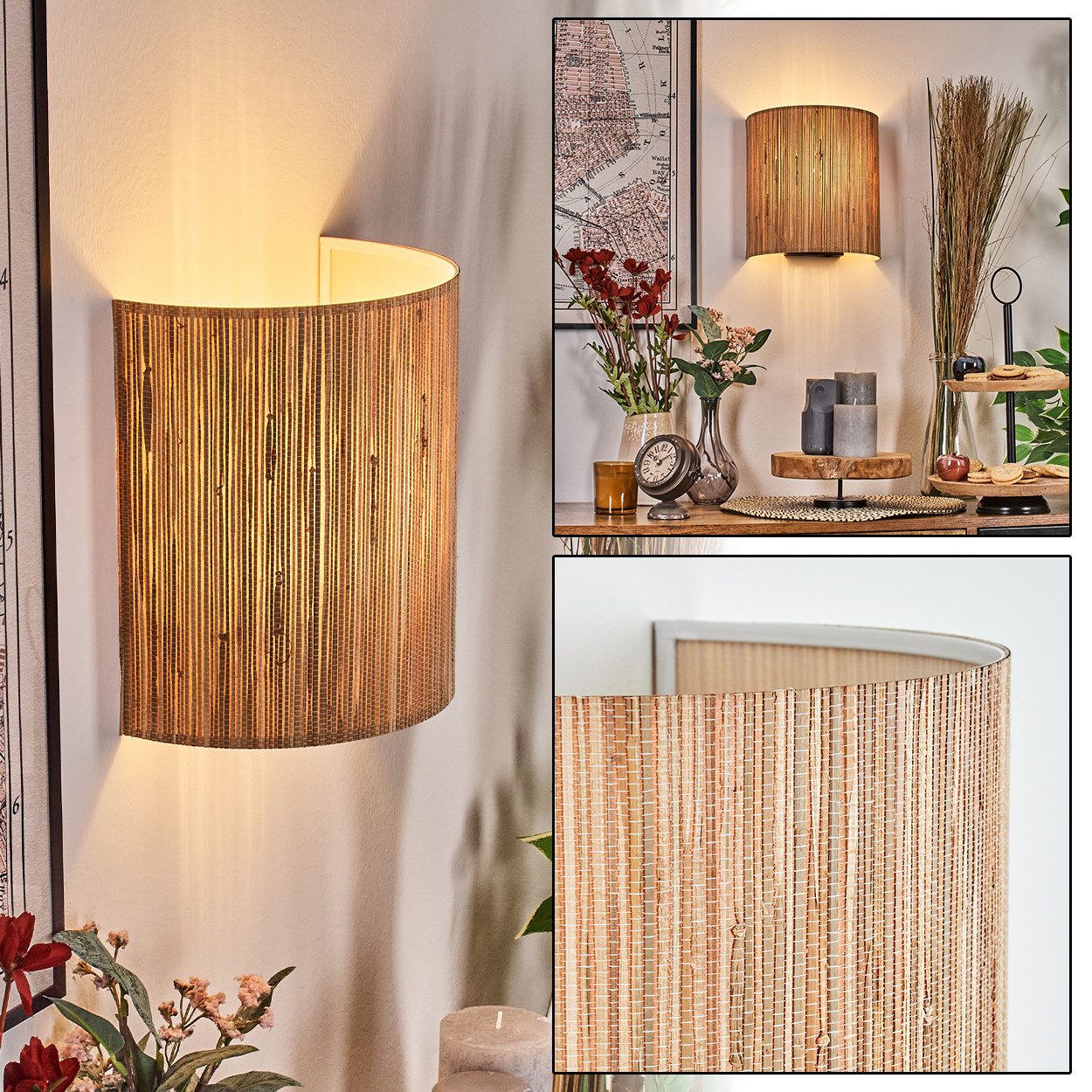 hofstein Wandleuchte Wandlampe aus Metall/Seegras in günstig online kaufen