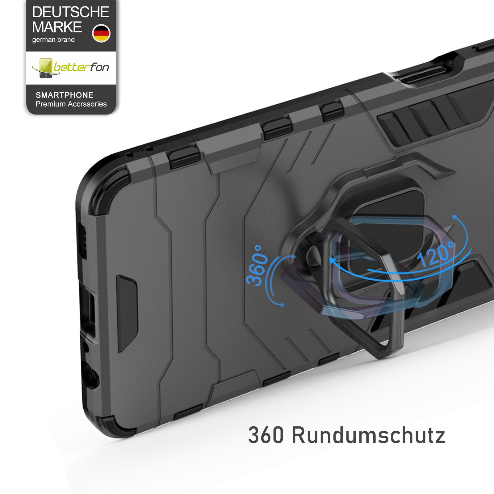 betterfon Handyhülle für Xiaomi Redmi Note 14 Pro 5G Outdoor Panzerhülle mit Ringhalter, Mit Ringhalterung, Kamera-Schutz, Magnetplatte & 3-Schicht-Schutz
