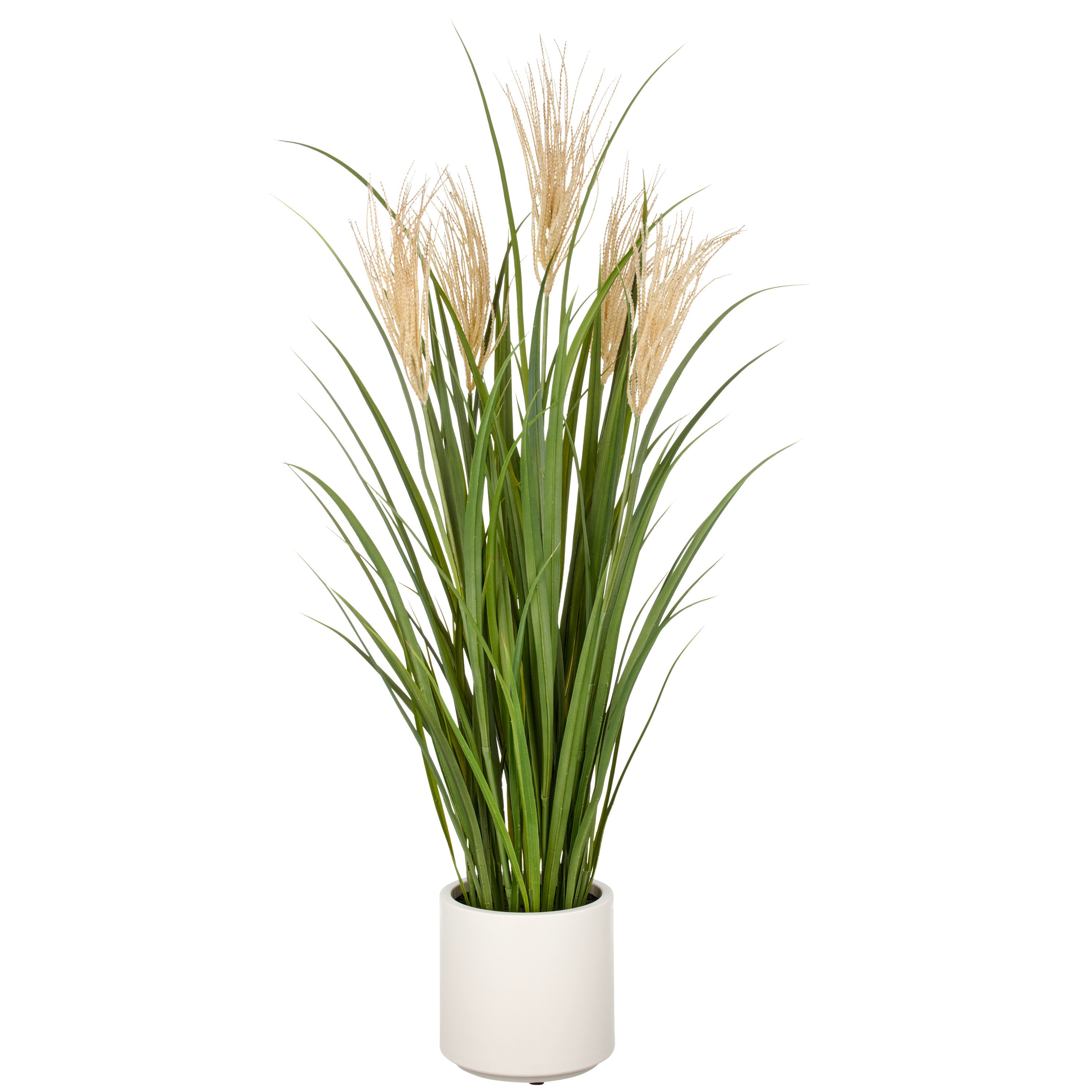 Kunstgras Kunstgras Grasbusch Miscanthus in elegantem grauen Topf, Dahlia Studios