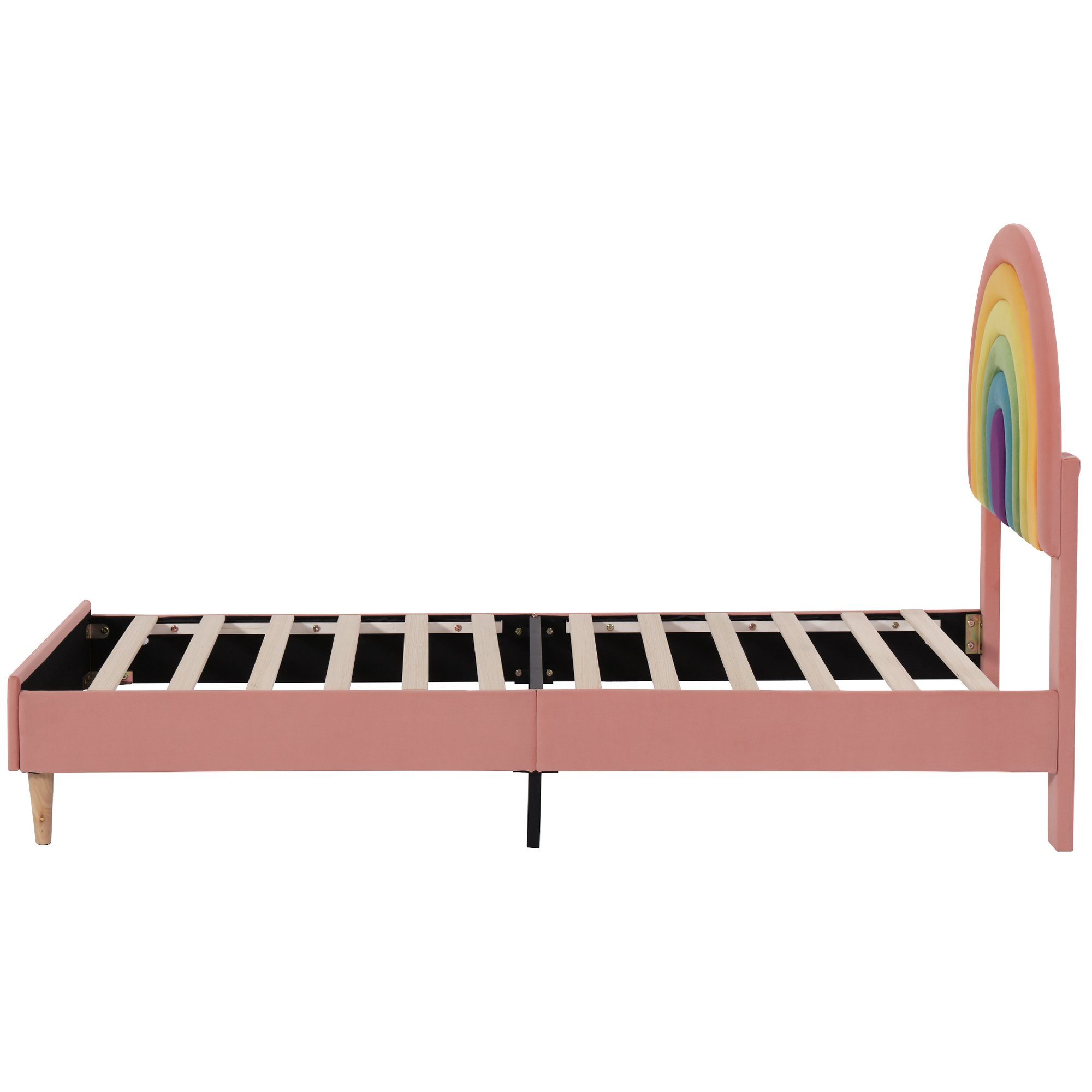 SOFTWEARY Polsterbett höhenverstellbar, mit Lattenrost, Samt, gepolsterter rosa Jugendbett 90x200 Bezug (Einzelbett Kopfteil cm), aus