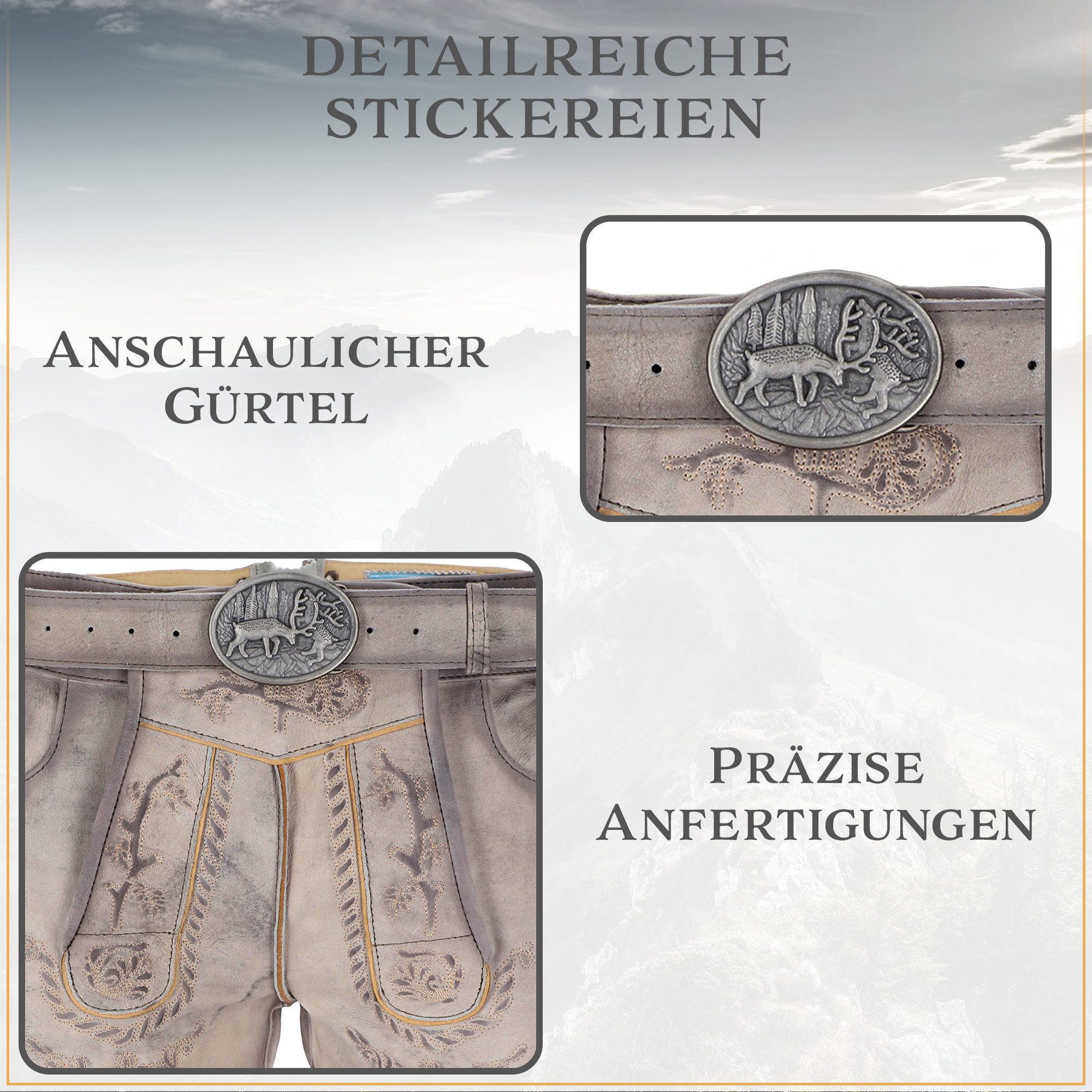 Steigenhöfer Manufaktur Trachtenlederhose FRANZ Vintage Trachtenhose mit Gürtel Nubukleder - Ideal für Dein Oktoberfest Herren Outfit