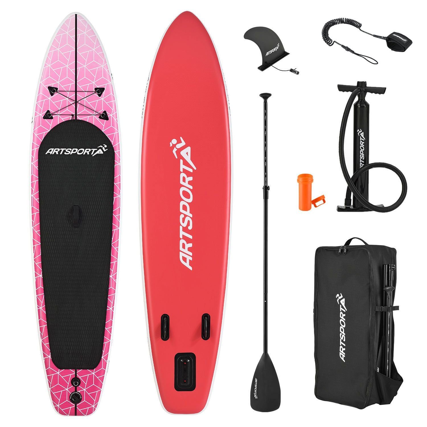 inkl. Board, Pink ideal Stand Up 150 Paddling ArtSport Tragetasche SUP-Board und Anfänger, kg, Zubehör bis für Blizzard, Rosa Inflatable