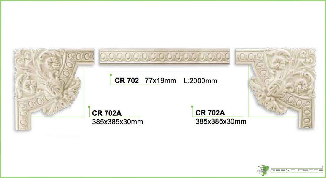 Flachleiste, 385x30mm stoßfest, zur / aus CR702A, Deckenumrandung Segment Stuckleiste PU & - und Ergänzung als Grand CR702A Spiegelrahmen hart Wand- - weiß Decor