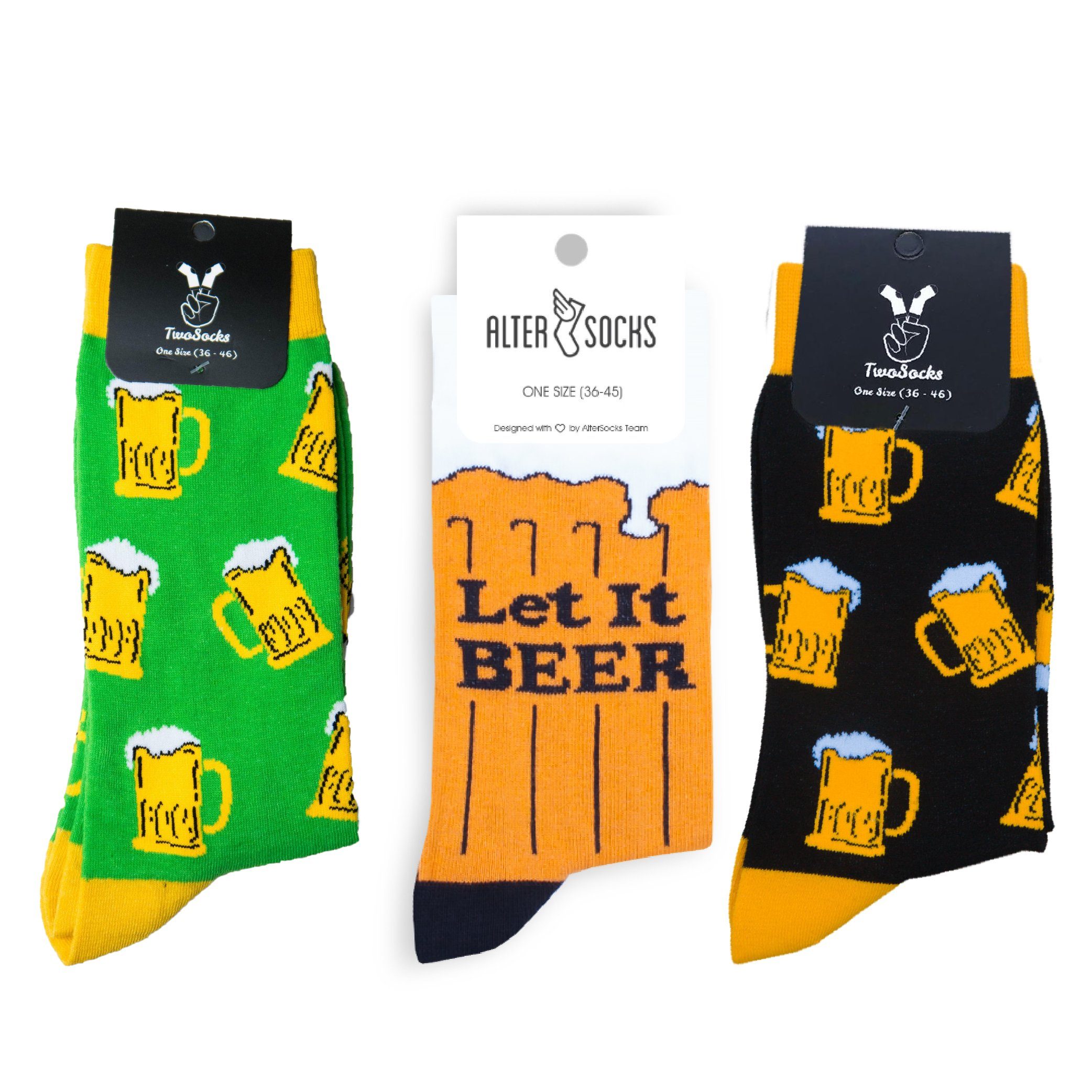 (3 Bier lustige & Herren Freizeitsocken Socken, Einheitsgröße Paar) Baumwolle, Damen TwoSocks Socken