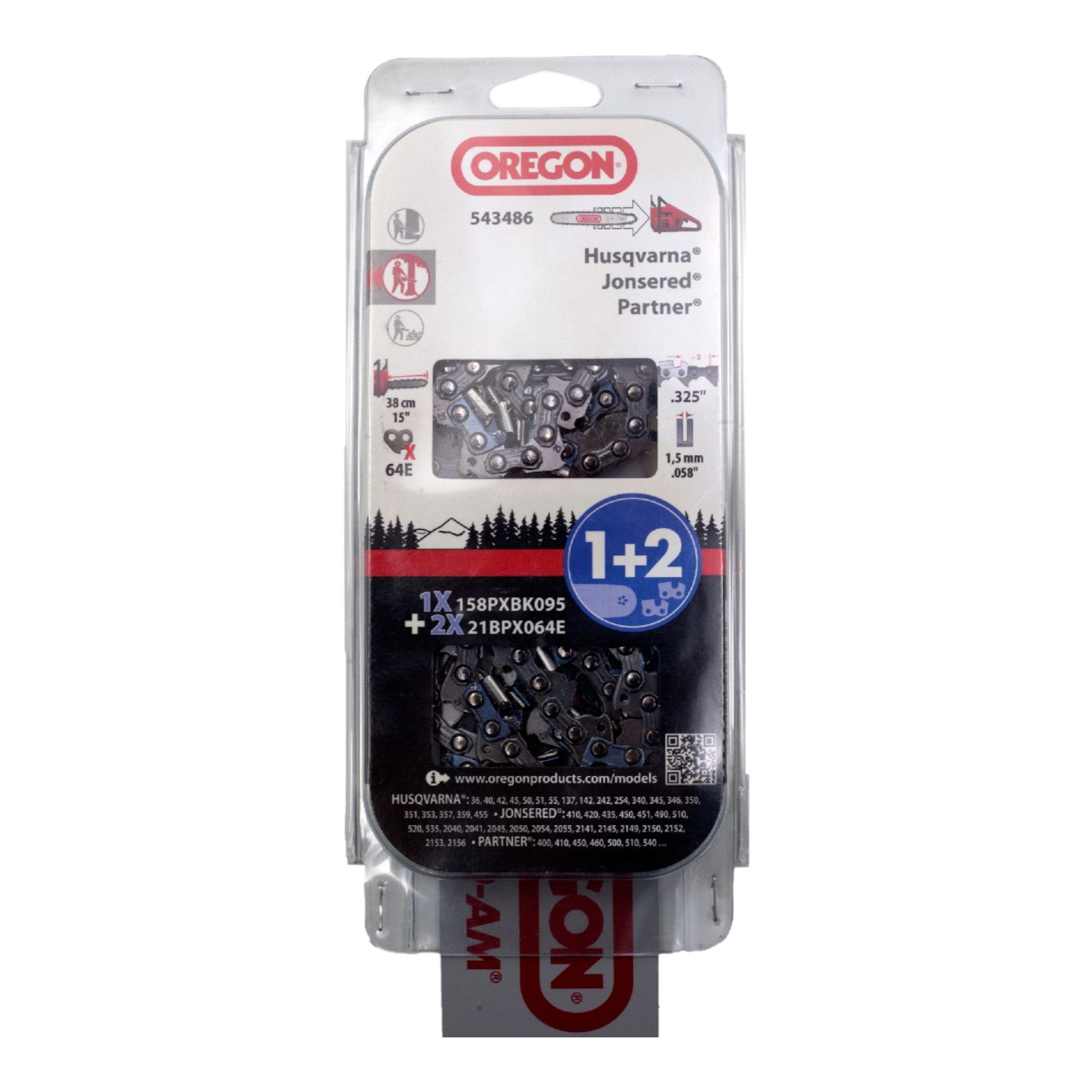 Oregon Ersatzkette Set 2 x Oregon Sägeketten 325, 1.5 mm, 64 TG + Führungsschiene 38 cm