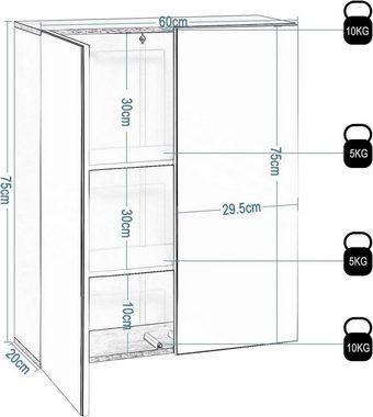 EUGAD Spiegelschrank (1-St) mit Doppeltür, 60x75x20cm, weiß und helle Eiche