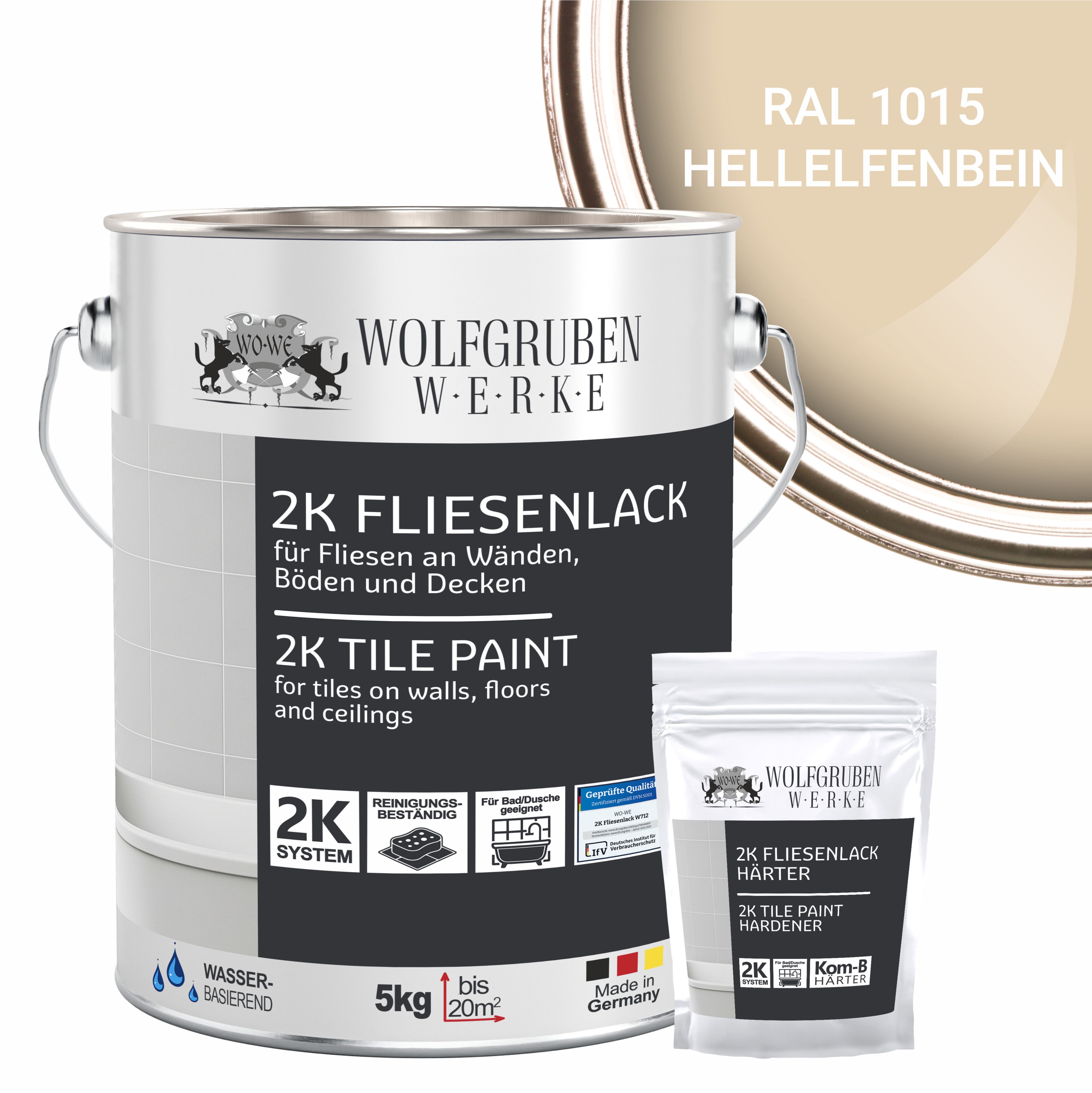 WO-WE Fliesenlack 2K Fliesenfarbe Fliesen Lack Bodenfliesen W712, 5Kg, Seidenglänzend, Epoxidharz