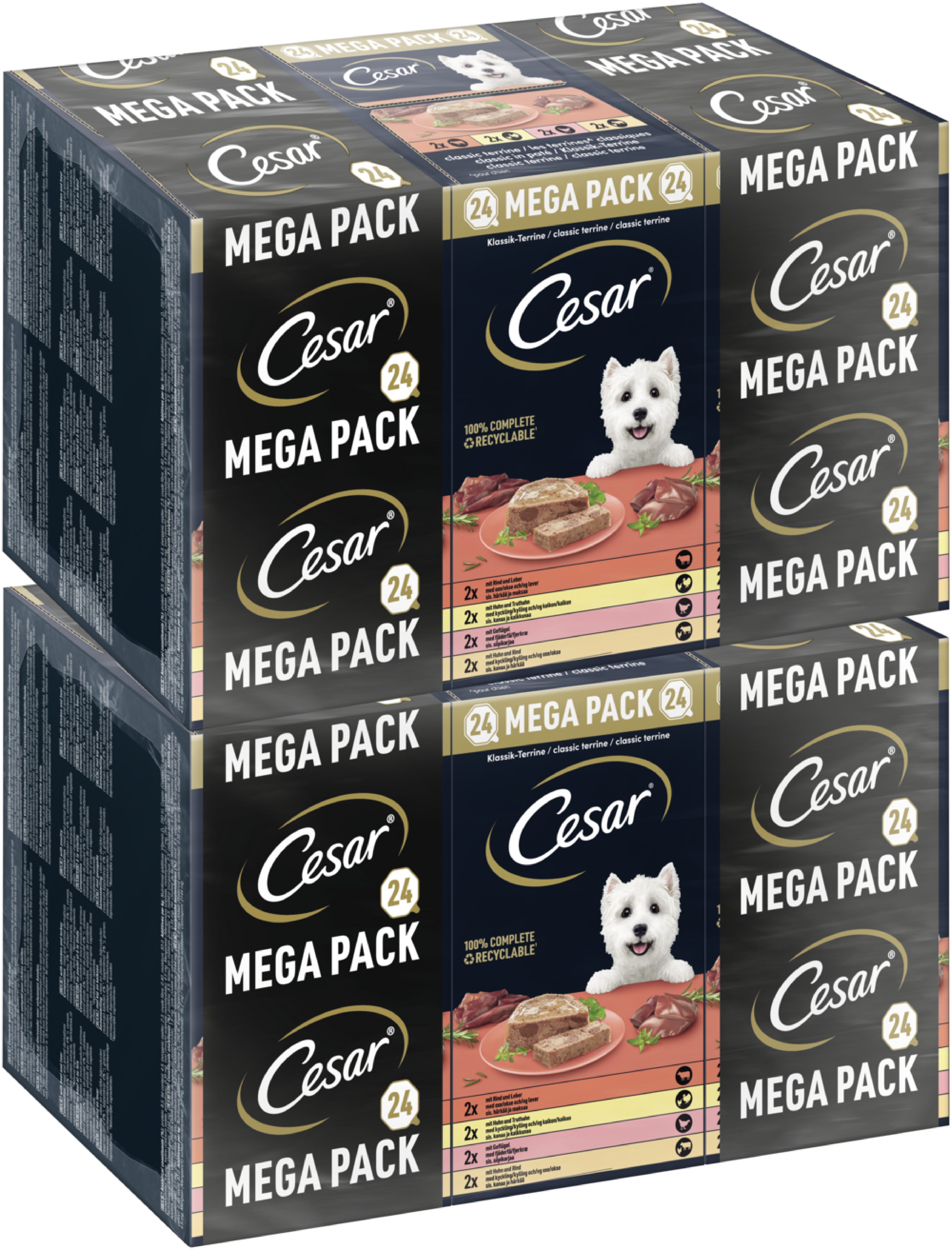 Cesar CESAR® Schale Multipack Klassik-Terrine 4 Varietäten Mix 2 x 24 x 150g, Nassfutter für: Hunde