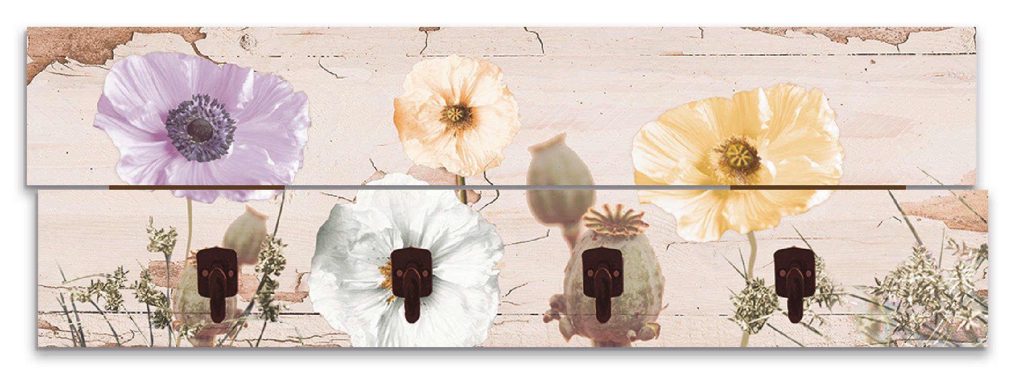 Artland Garderobenleiste Mohnblumen auf hölzernem Untergrund, teilmontiert
