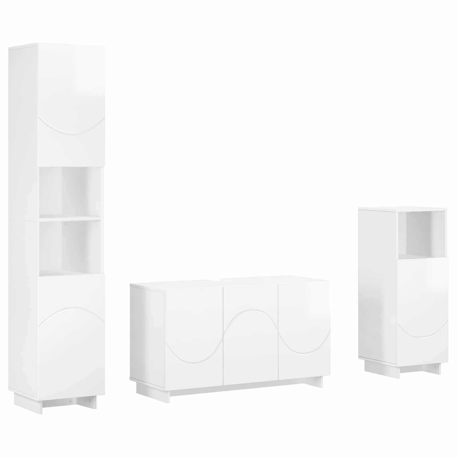 vidaXL Gartenlounge-Set Badezimmerschrank-Set 3 stk. Hochglanz Weiß Holzwerkstoff, (3-tlg)