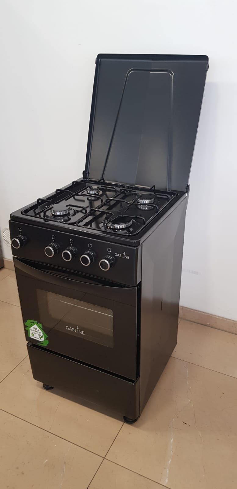 Erdgas/50 Gasbackofen 20mbar Camping-Herd mit mit Thermostat, Zündsicherung, SHGG5050THTB, Topfträger,schwarz, Gas-Standherd mbar abnehmbare Gasline Propangas