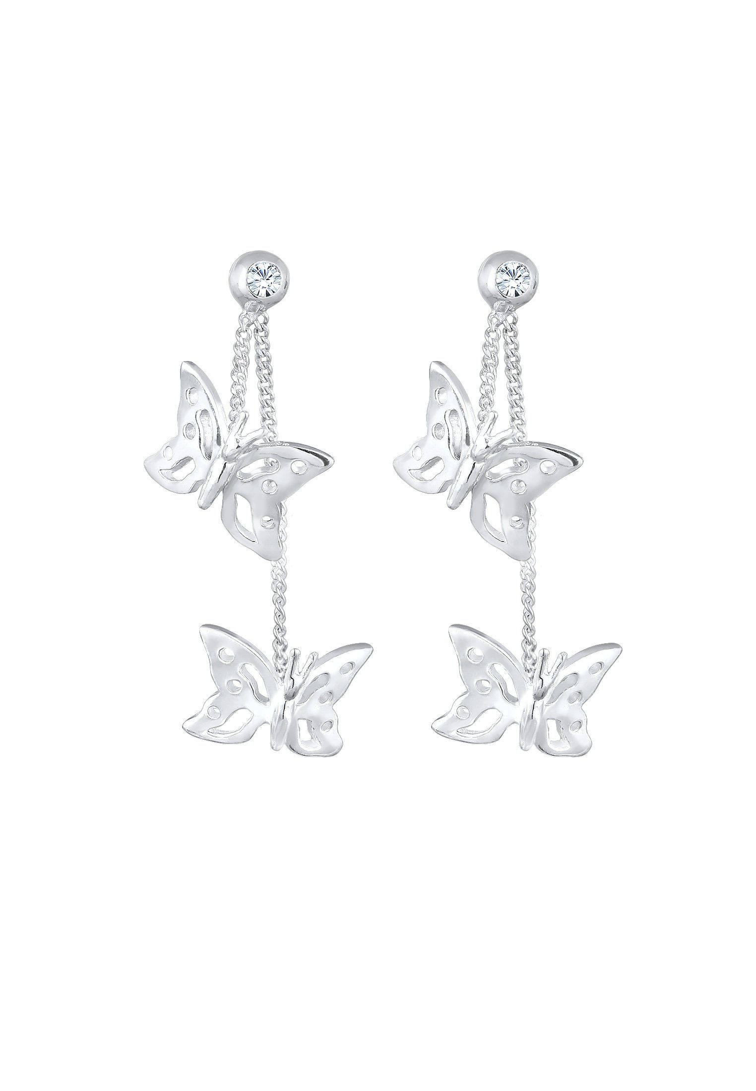 Elli Paar Ohrhänger Natur Schmetterling Schmetterling Silber Weiß Kristalle 925