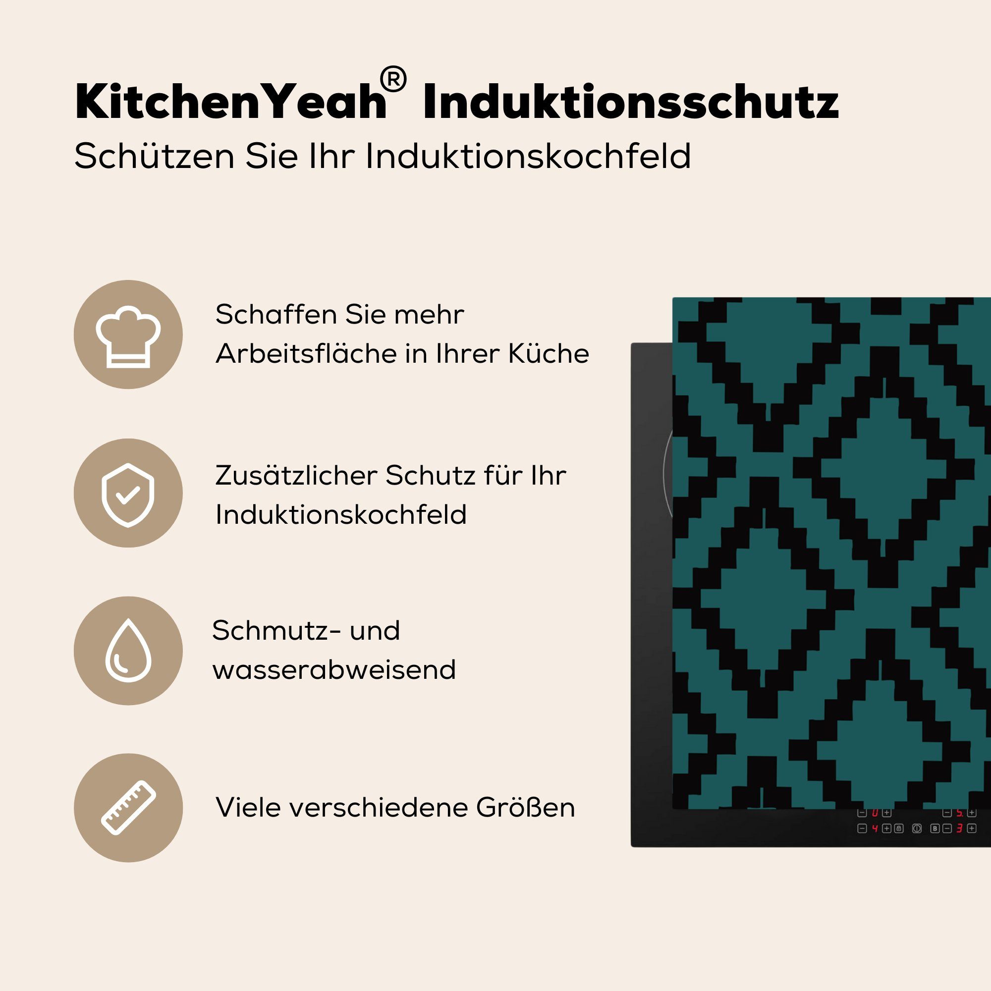 Ceranfeldabdeckung, Vinyl, Muster cm, küche tlg), - Herdblende-/Abdeckplatte - 78x78 (1 Arbeitsplatte für Grün, Blöcke MuchoWow