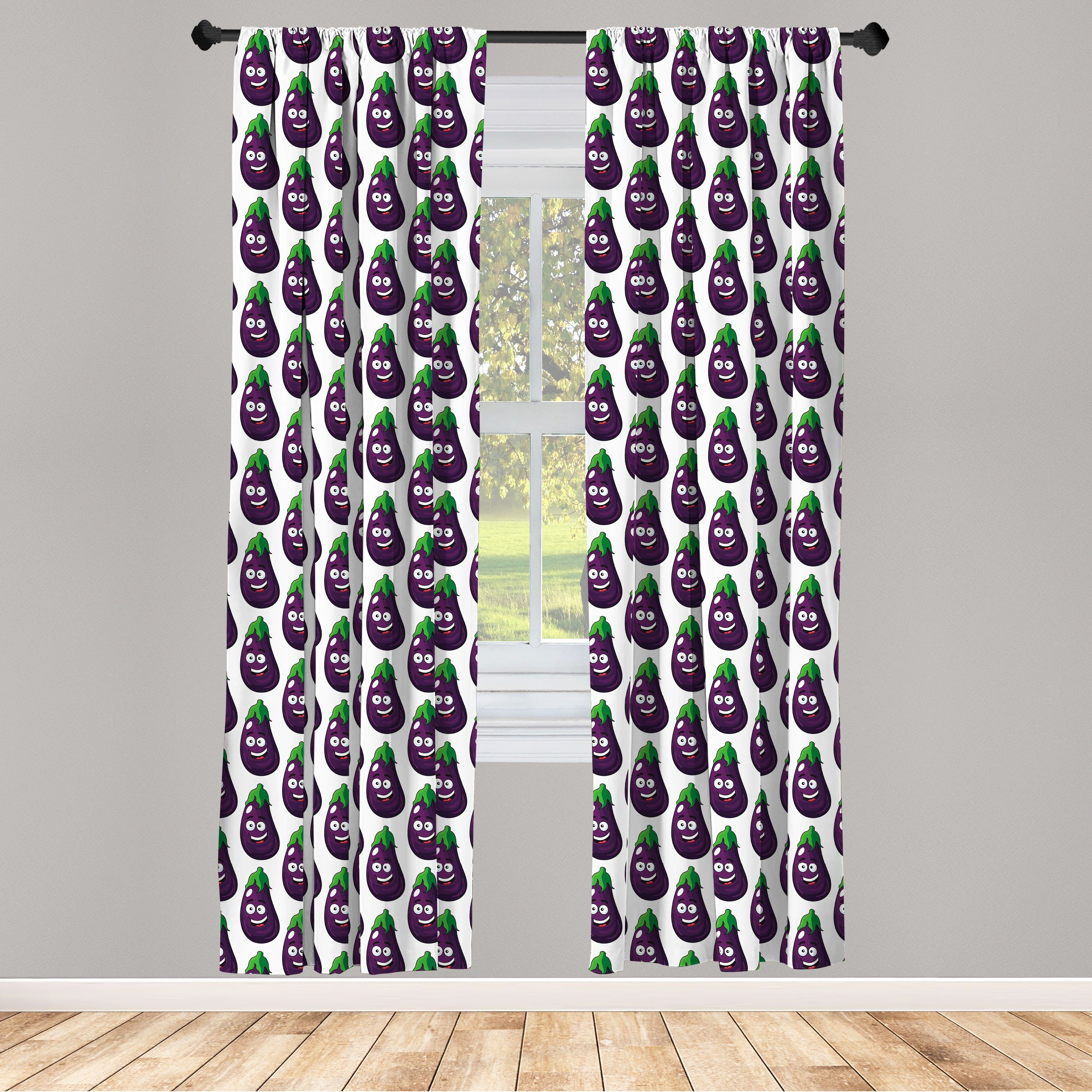 Gardine Vorhang für Wohnzimmer Schlafzimmer Dekor, Abakuhaus, Microfaser, Landwirtschaft Eggplants Smiling Faces Kunst