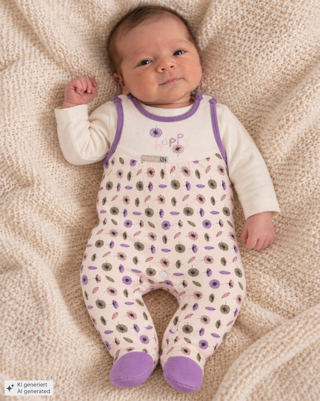 La Bortini Strampler Baby Anzug Set für Neugeborene Erstlingsset in creme lila (2-teilig, für Mädchen, Erstlingsset für Neugeborene) in creme lila, 62 68 74 80