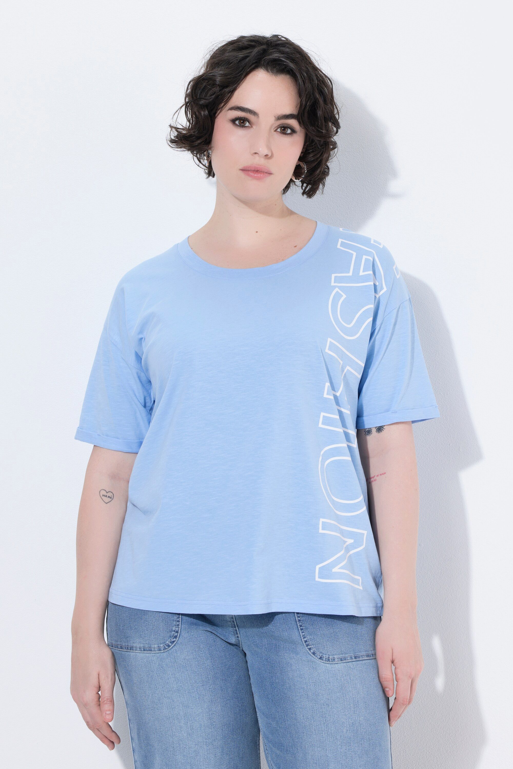 T-Shirt T-Shirt Schriftmotiv Oversized Rundhals Halbarm
