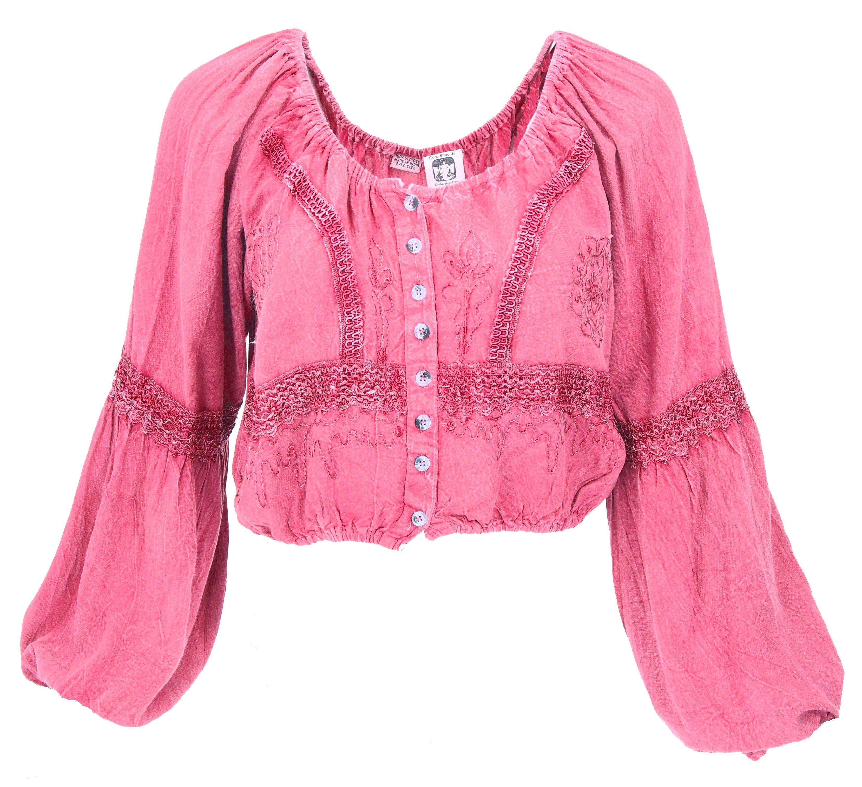 Guru-Shop Longbluse Bestickte indische Hippie Langarm Bluse, Boho.. alternative Bekleidung