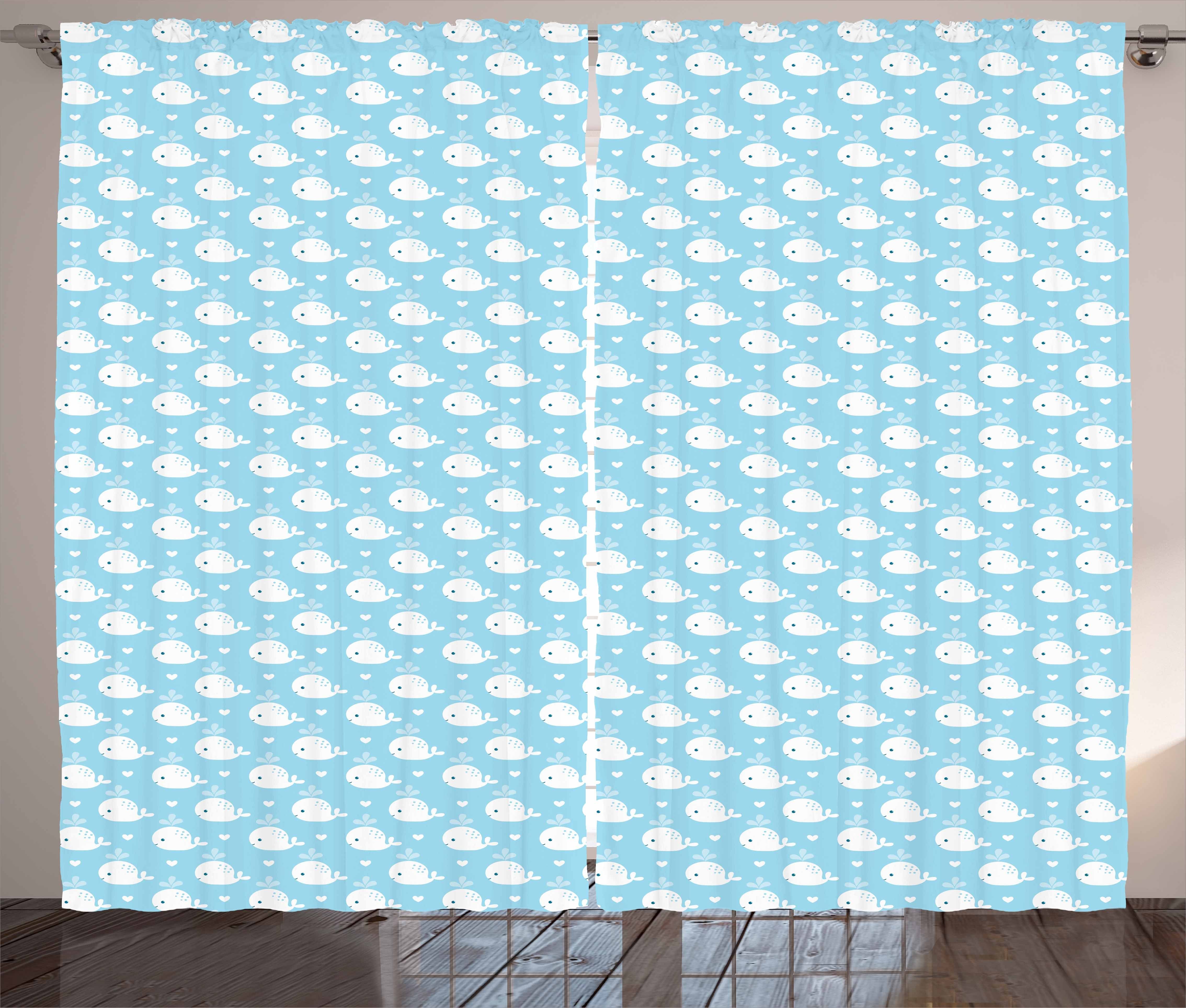 Gardine Schlafzimmer Kräuselband Vorhang und Babyparty-Entwurf Abakuhaus, Wal mit Blaue Haken, Schlaufen