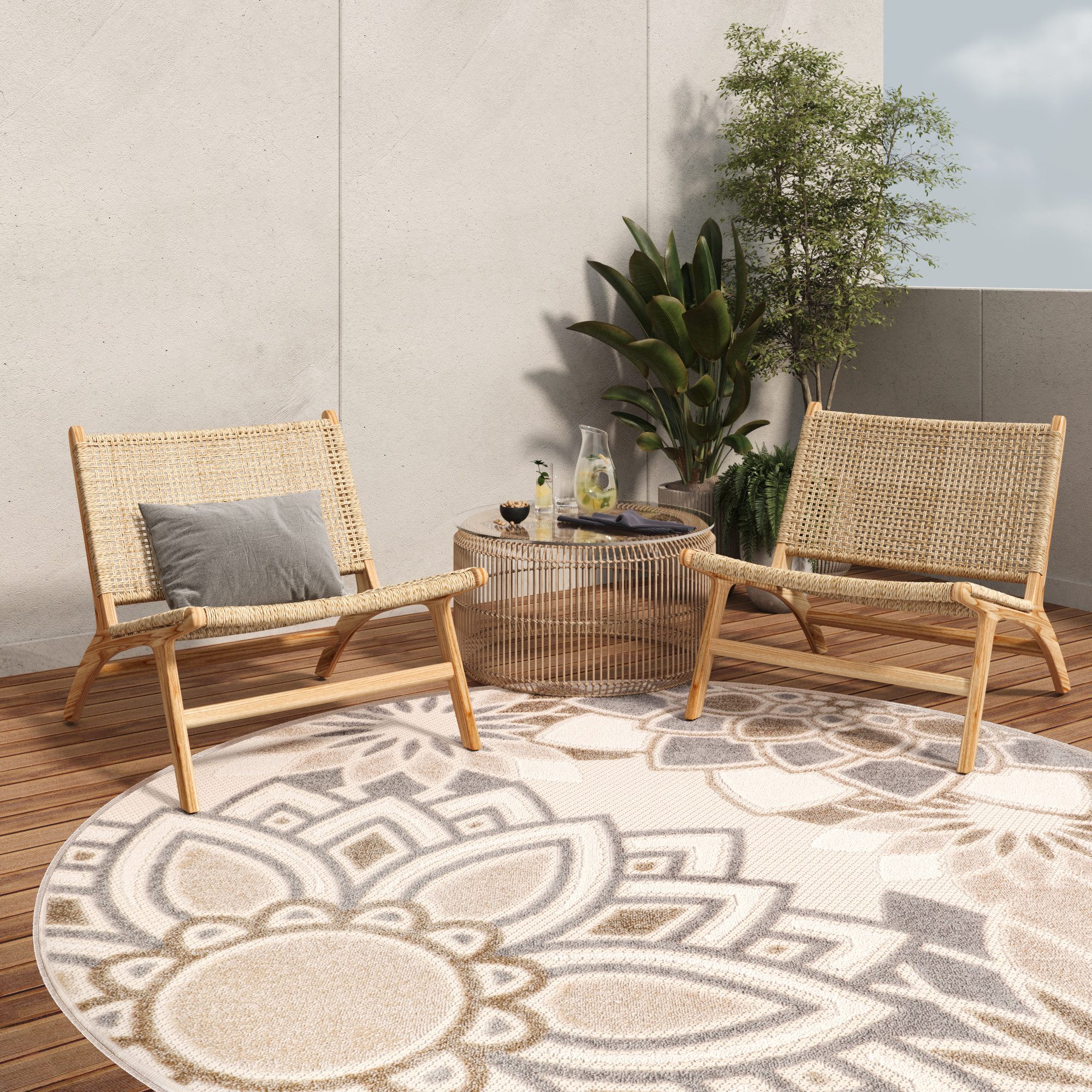 Tapiso Outdoorteppich PATIO, rund, Höhe: 6 mm, Indoor, Outdoor, Wohnzimmer, Balkon
