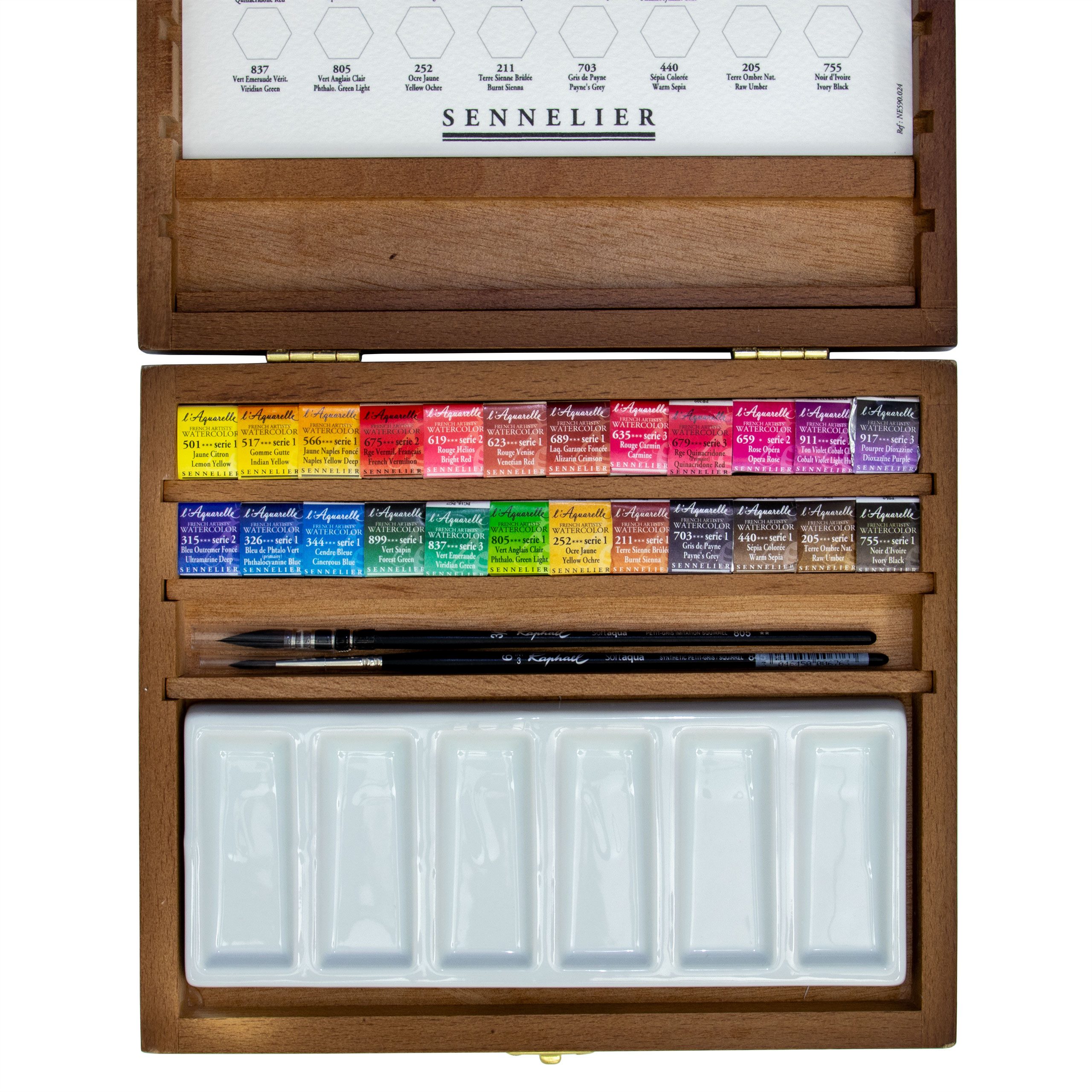 SENNELIER Aquarellfarbe Aquarellfarbe - Set mit 24 halben Naepfchen in Holzkasten N131614.20